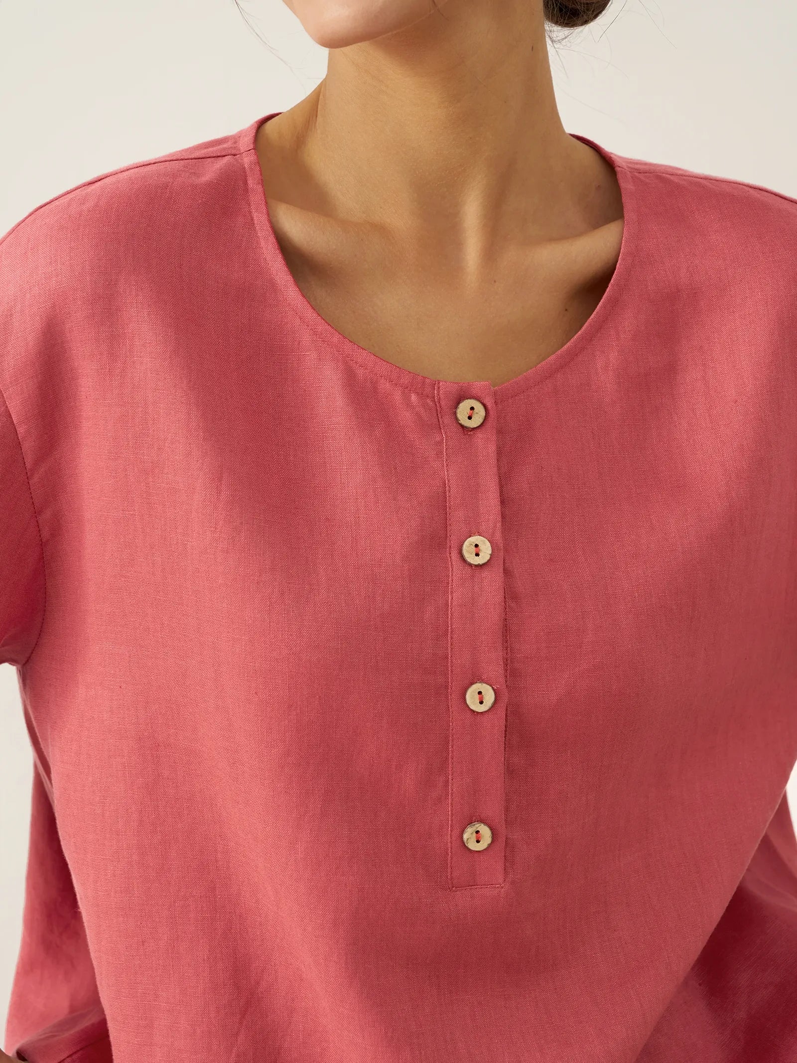 100% Linen Flutter Sleeve Drawstring Top