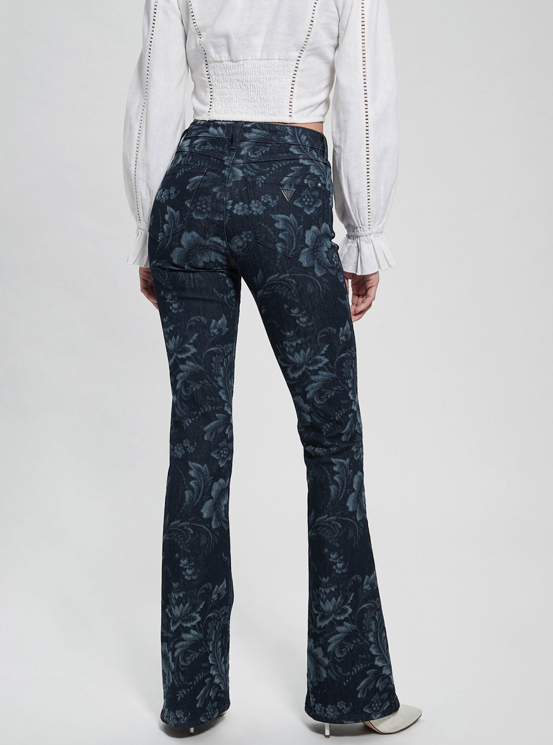 Eco High-Rise Flare Adeline Denim Jeans In Wild Flower Print Wash