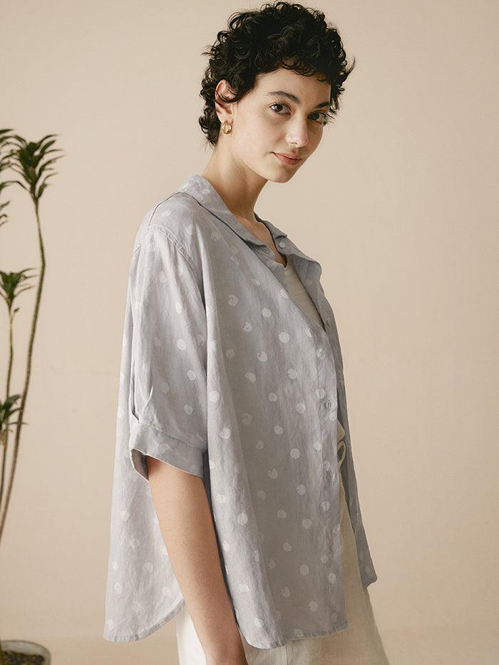 Linen Polka Dots Oversized Linen Shirt