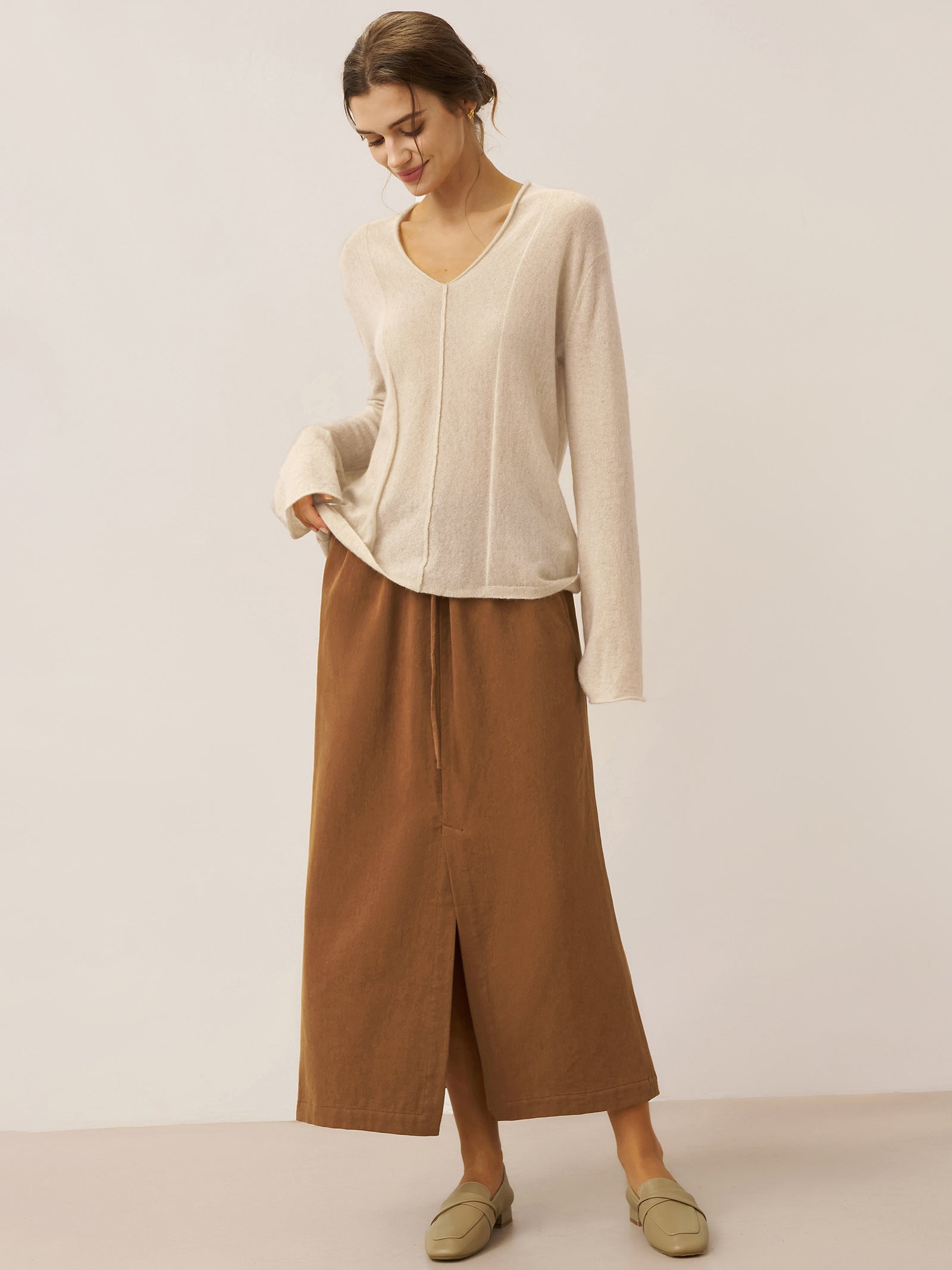 Tencel Linen Drawstring Split Maxi Skirt SAMANTHA