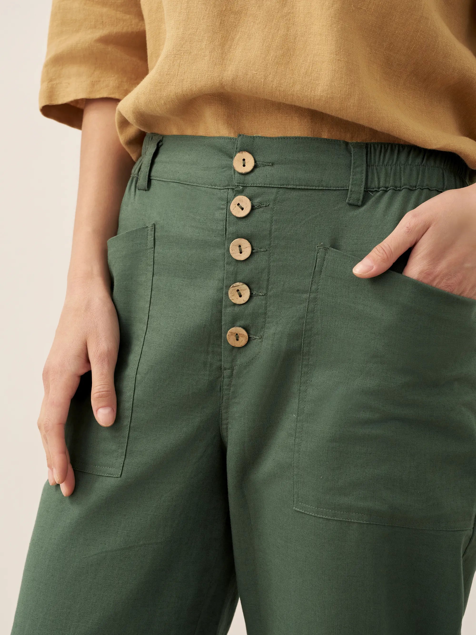 Linen Simple Button Fly Trousers