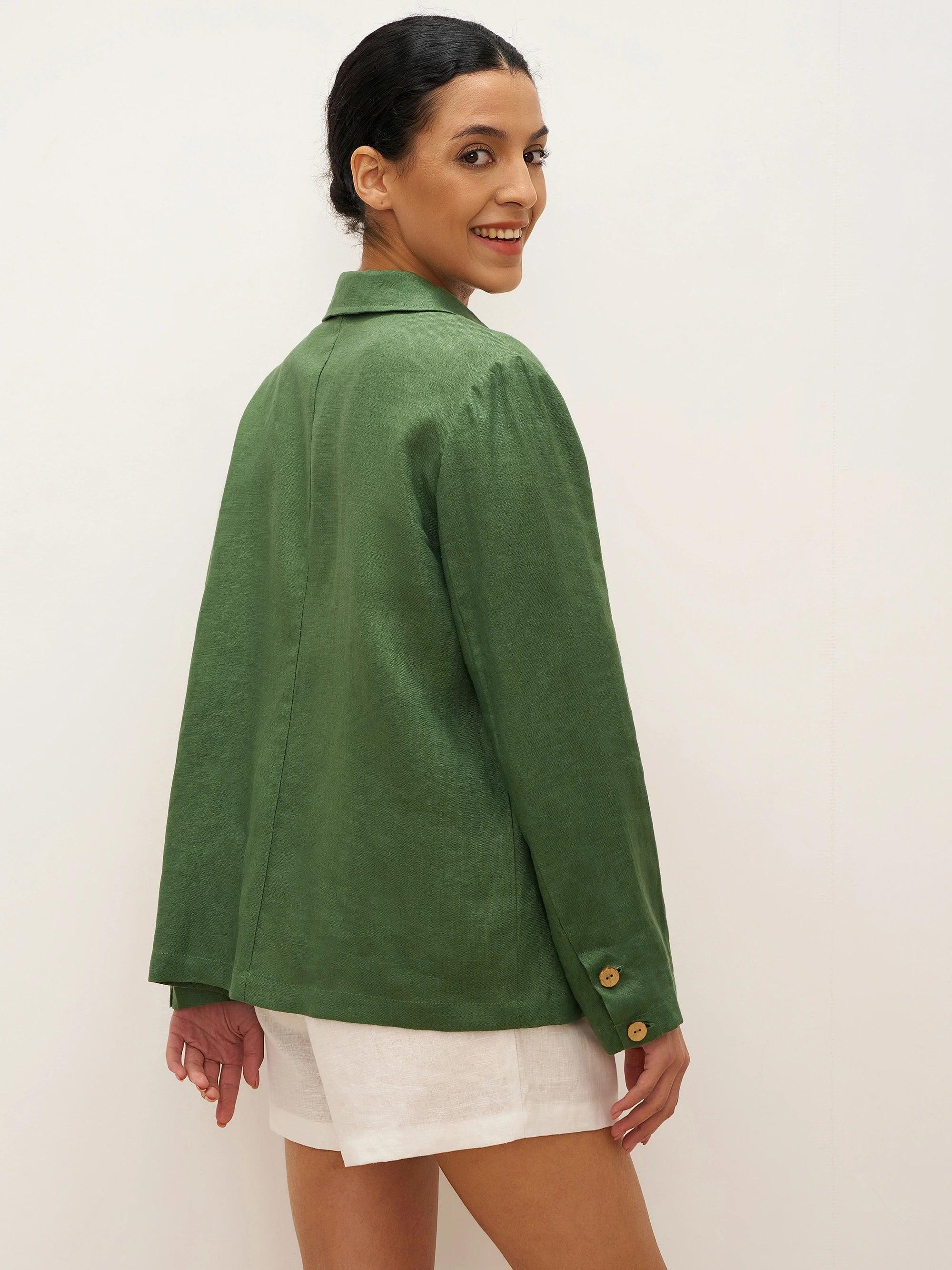 100% Linen Peter Pan Collar Patch Pocket Shirt Jacket LYDIA