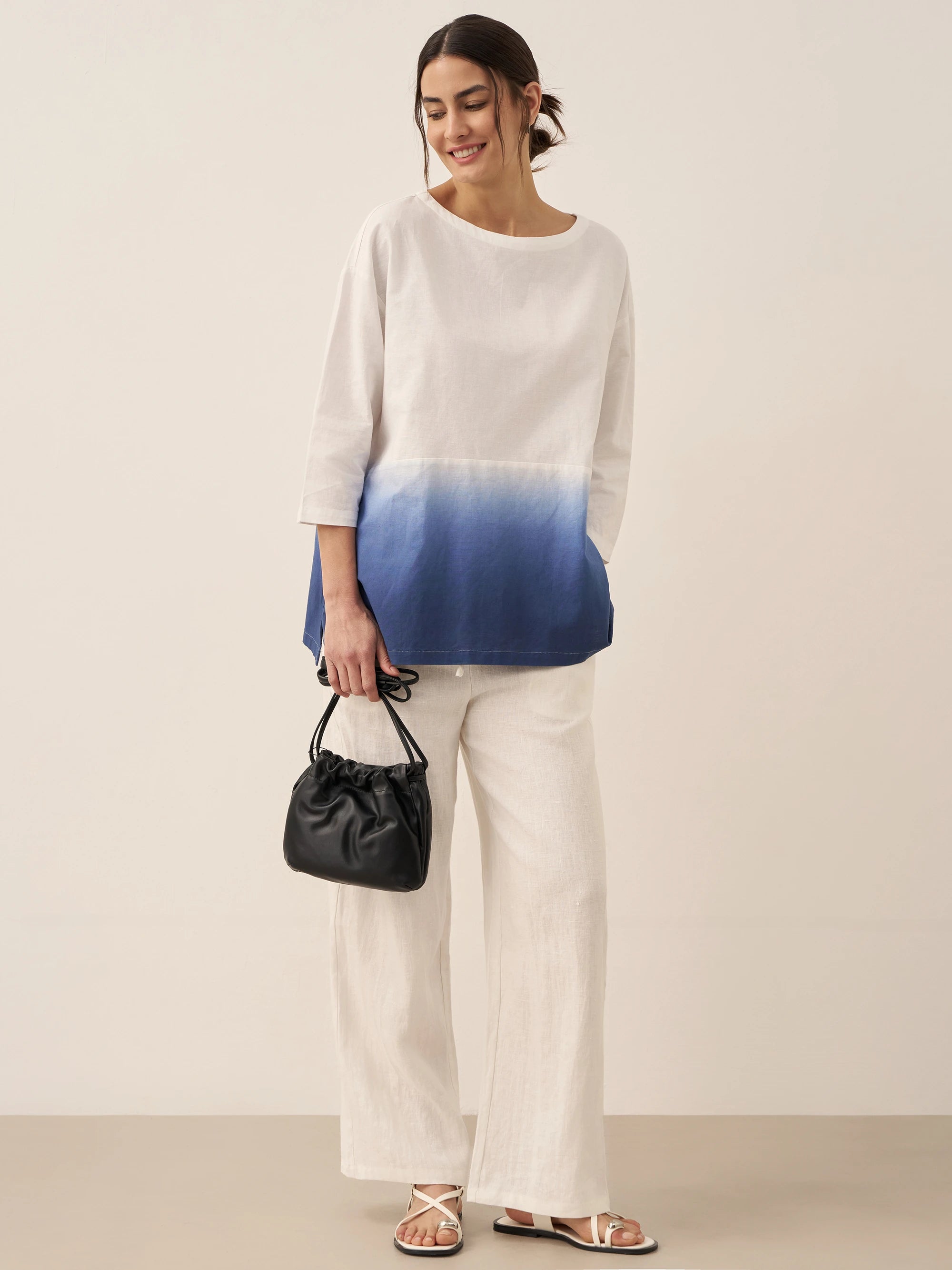 Linen White Boat Neck Oversized Top AVA