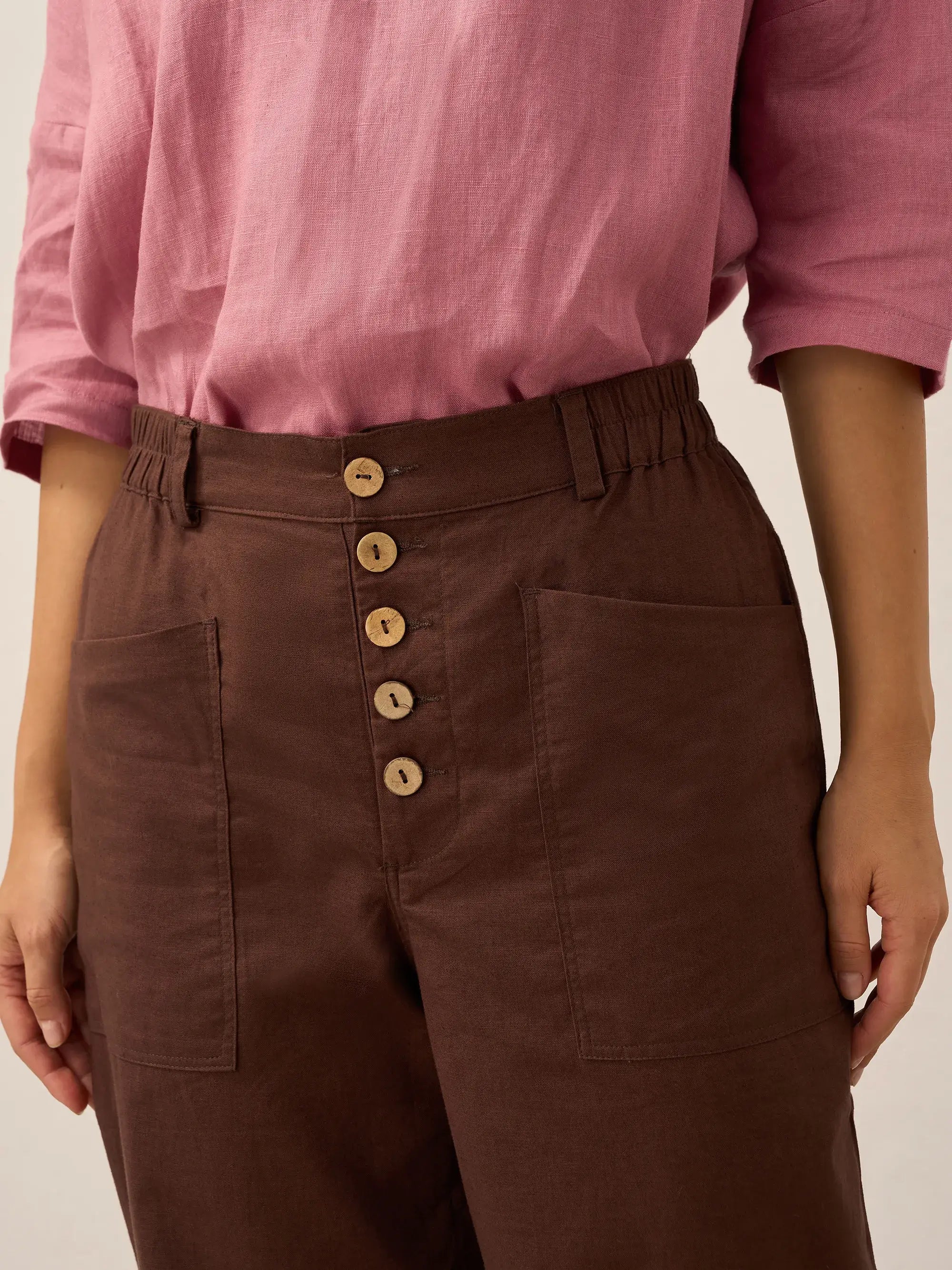 Linen Simple Button Fly Trousers