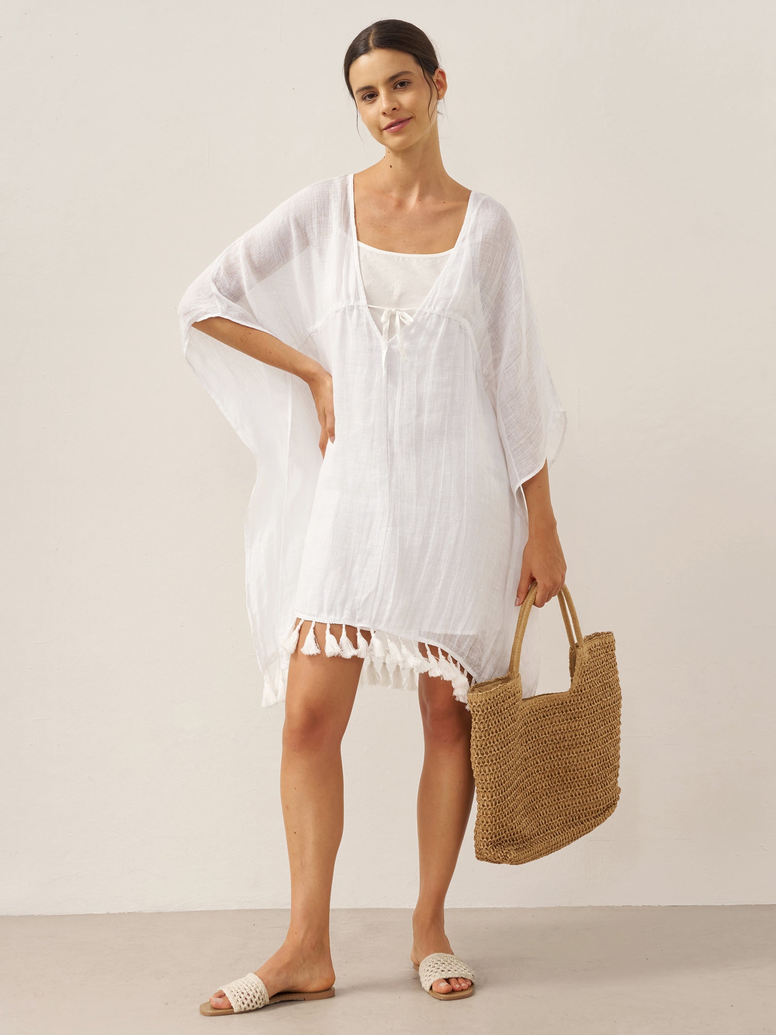 Linen V-Neck Cover-Up and Slip Dress Set CASS