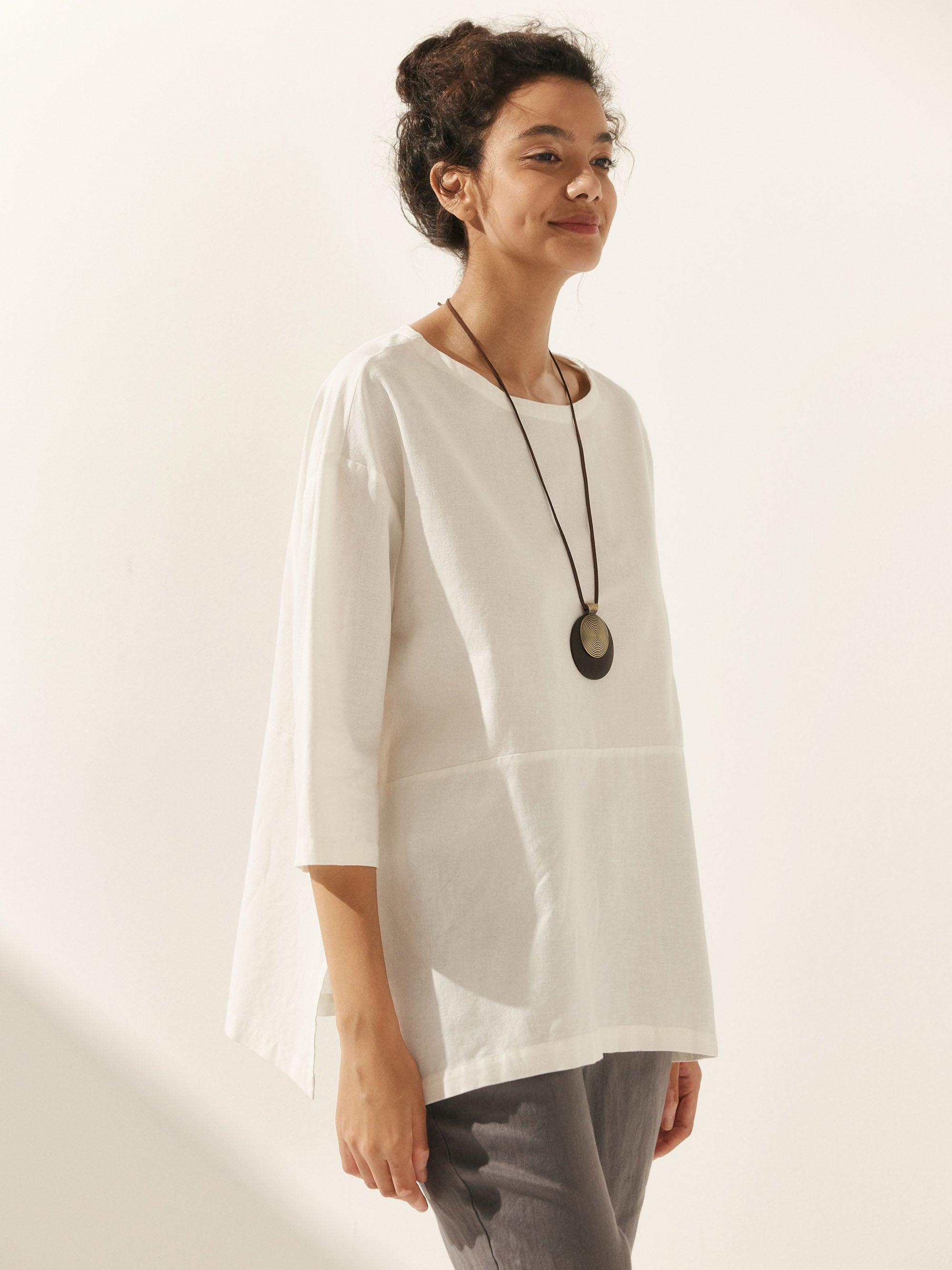 Linen White Boat Neck Oversized Top AVA