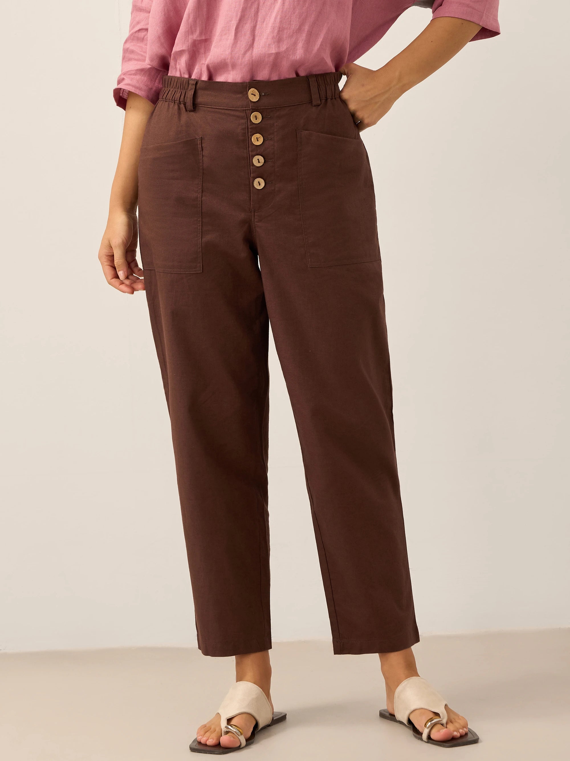 Linen Simple Button Fly Trousers