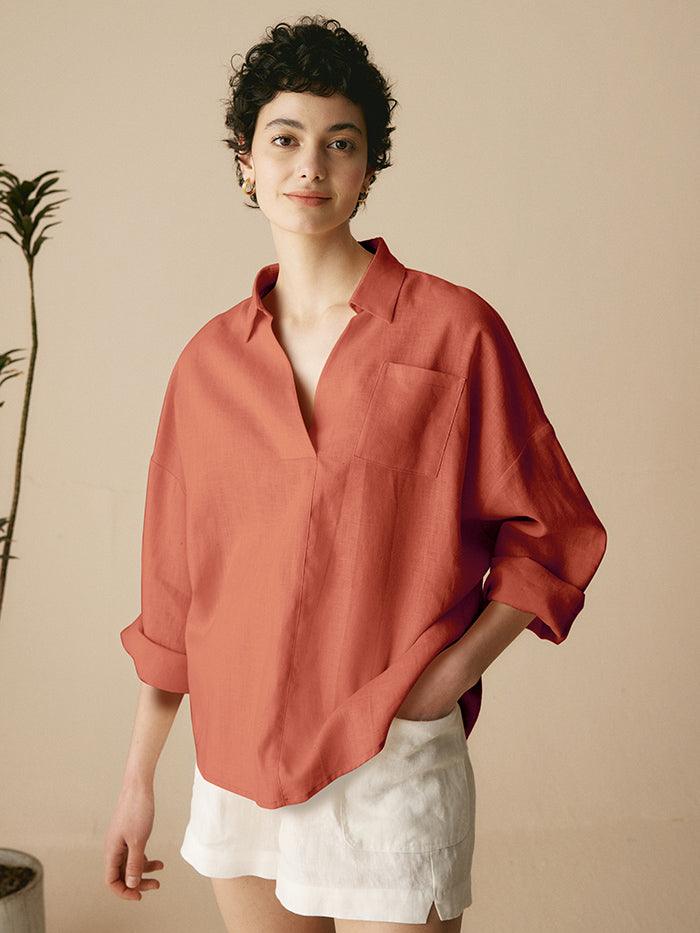 Linen Oversized Fit Pocket Shirt ELOWEN