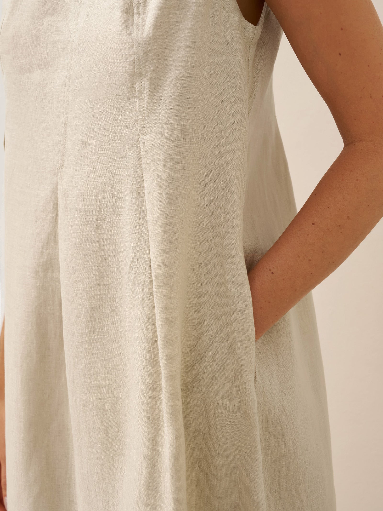 100% Linen Sleeveless Shoulder Button Midi Dress FREYA