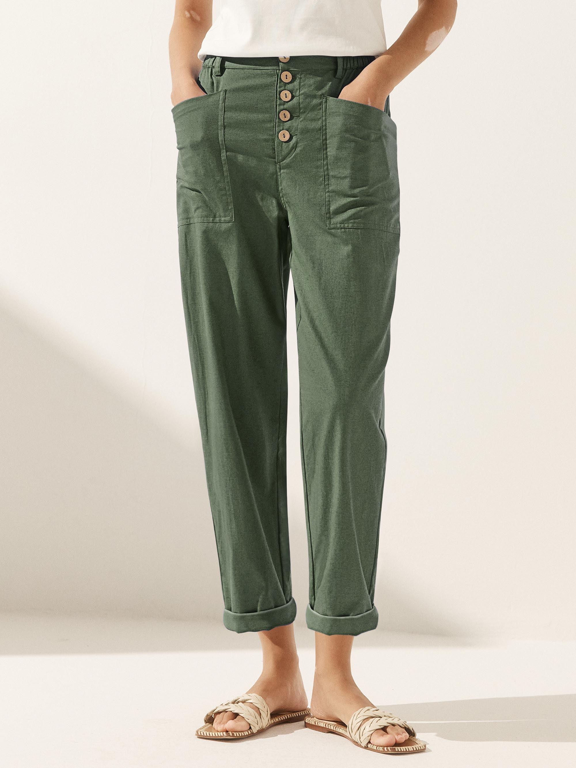 Linen Simple Button Fly Trousers
