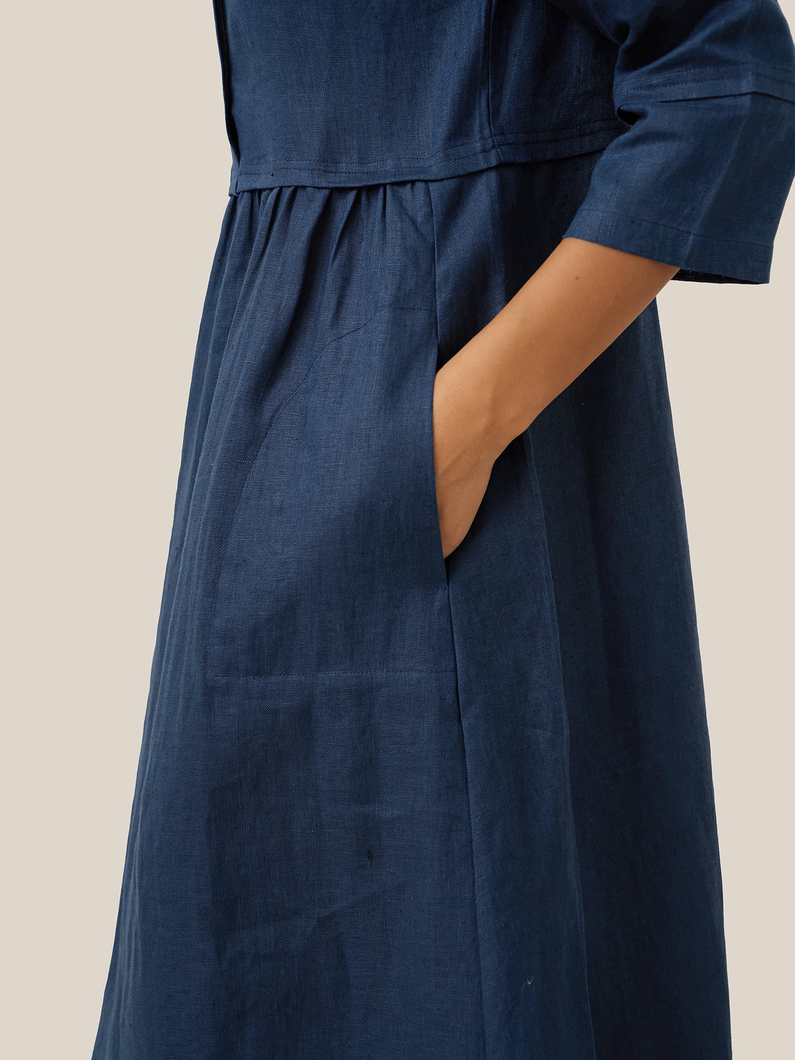 100% Linen Loose Fit Button Waist Gathered Maxi Dress LUNA