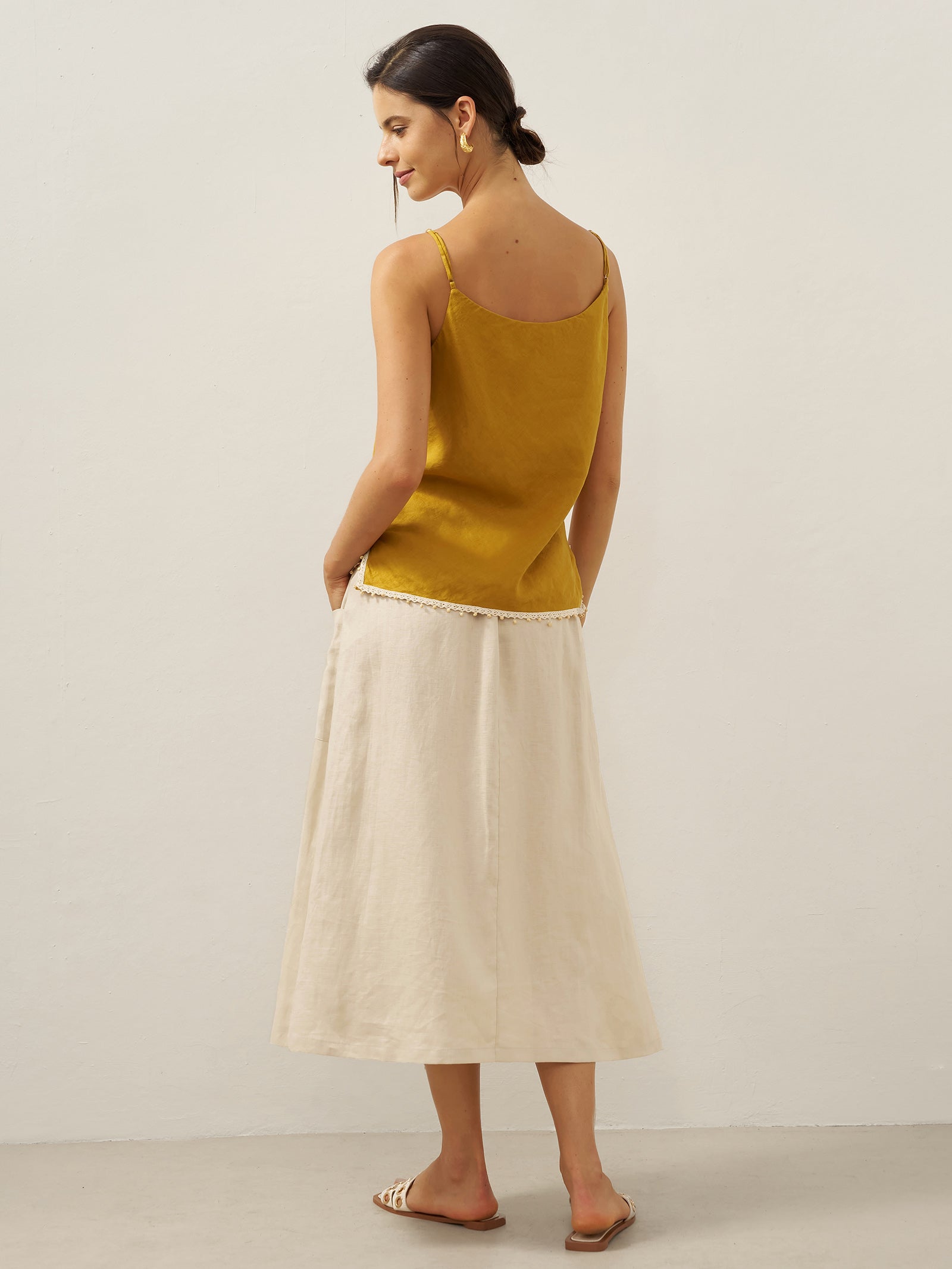 100% Linen Angled Closure Wrap Skirt FRESSA