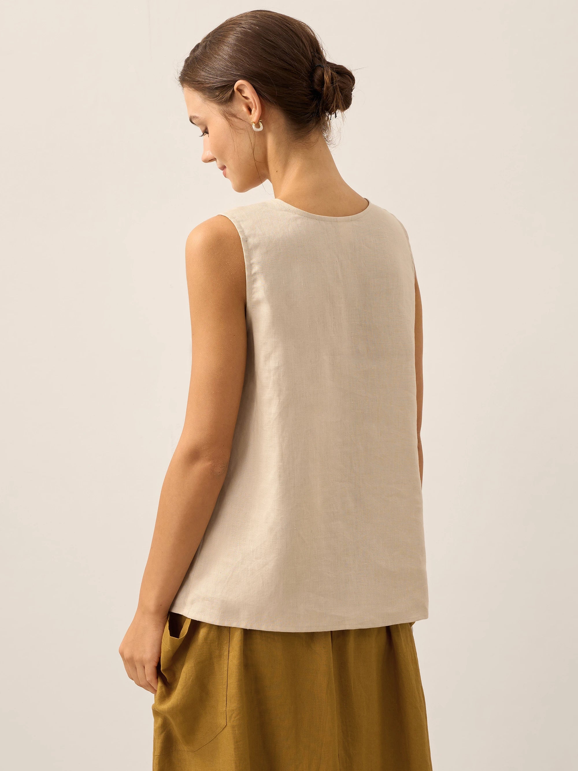 100% Linen Buttons Down Tank Top ERIN