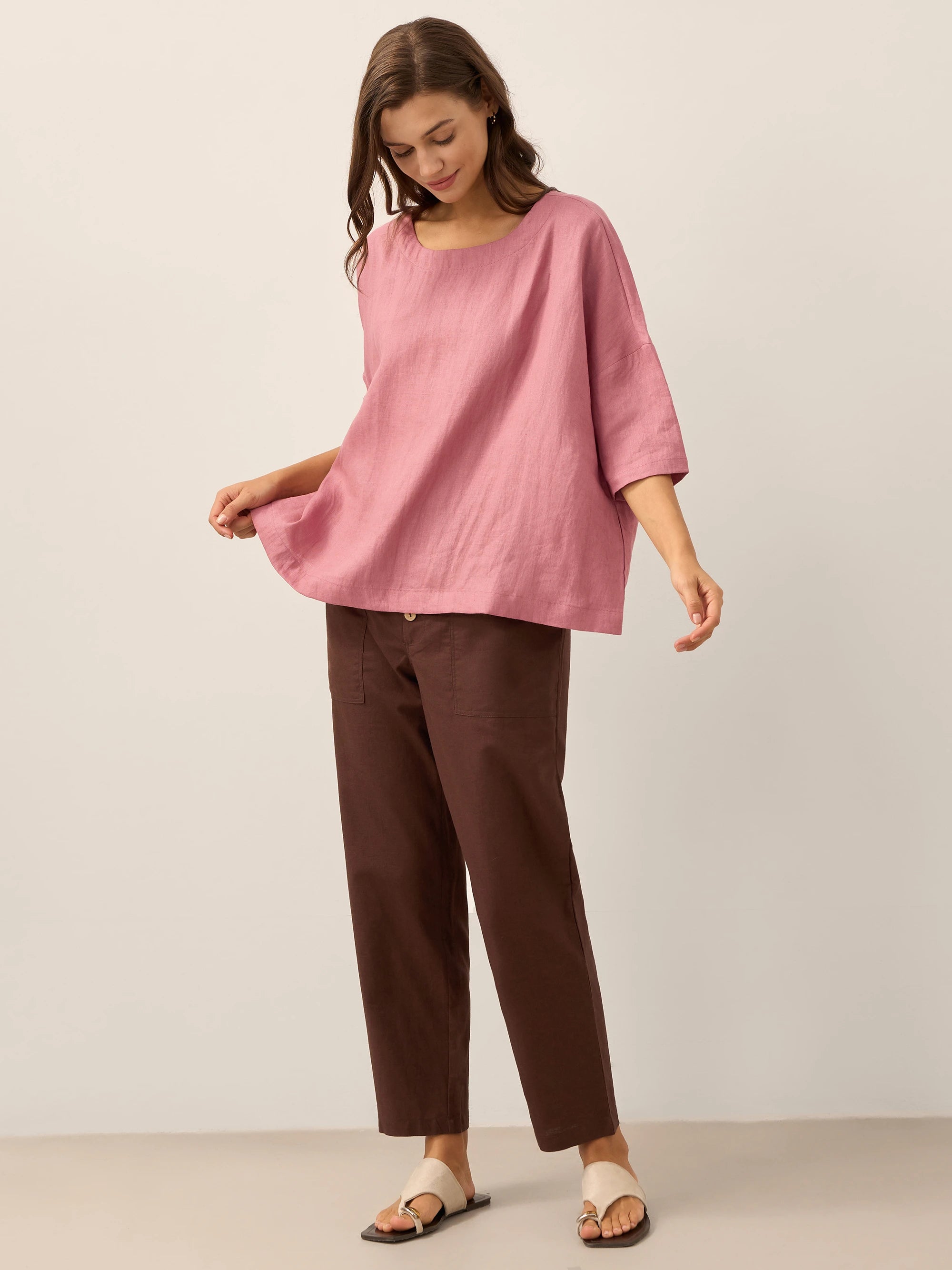 Linen Simple Button Fly Trousers