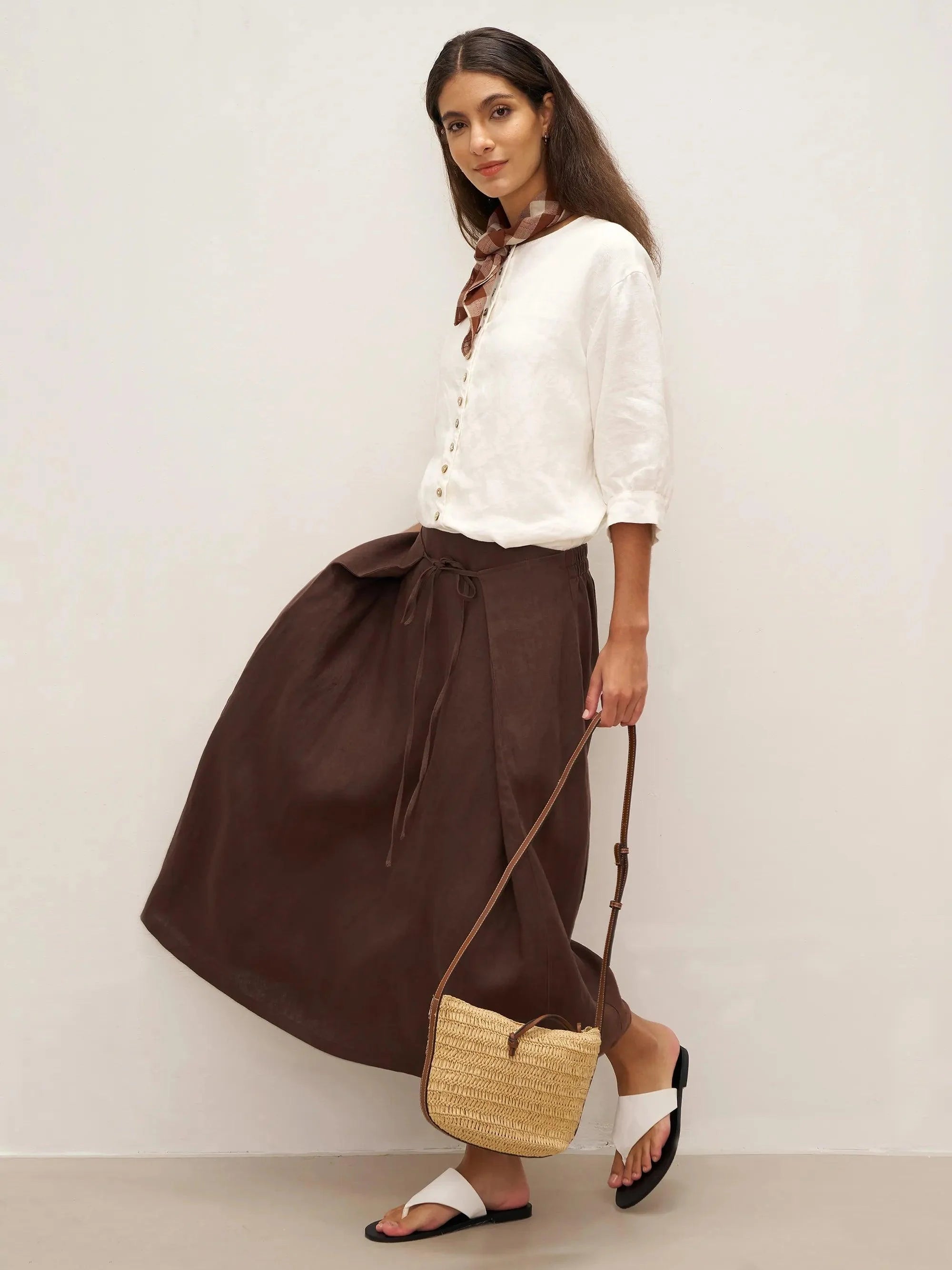 100% Linen Button-Front Drop Shoulder Shirt EASTER