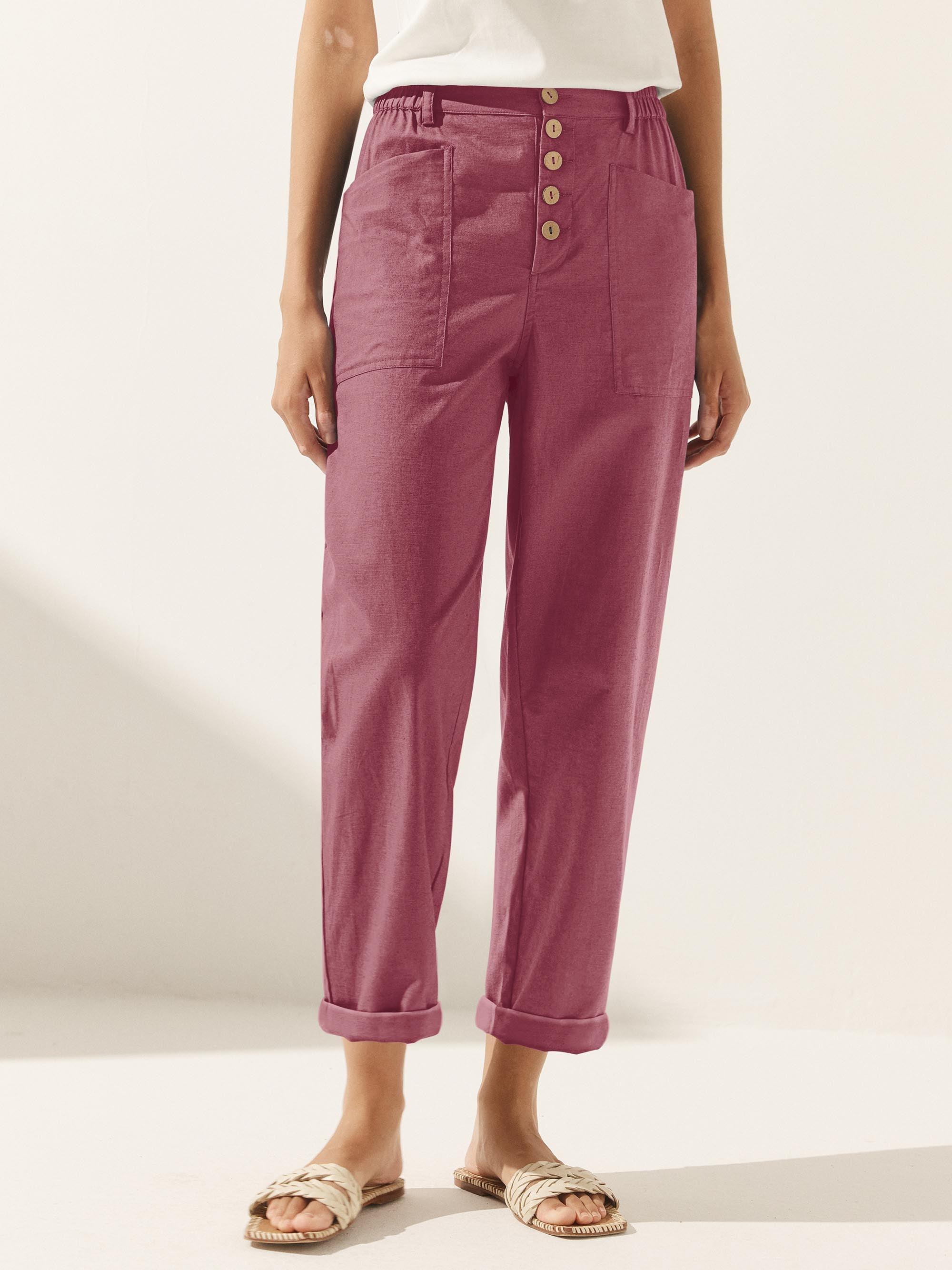 Linen Simple Button Fly Trousers
