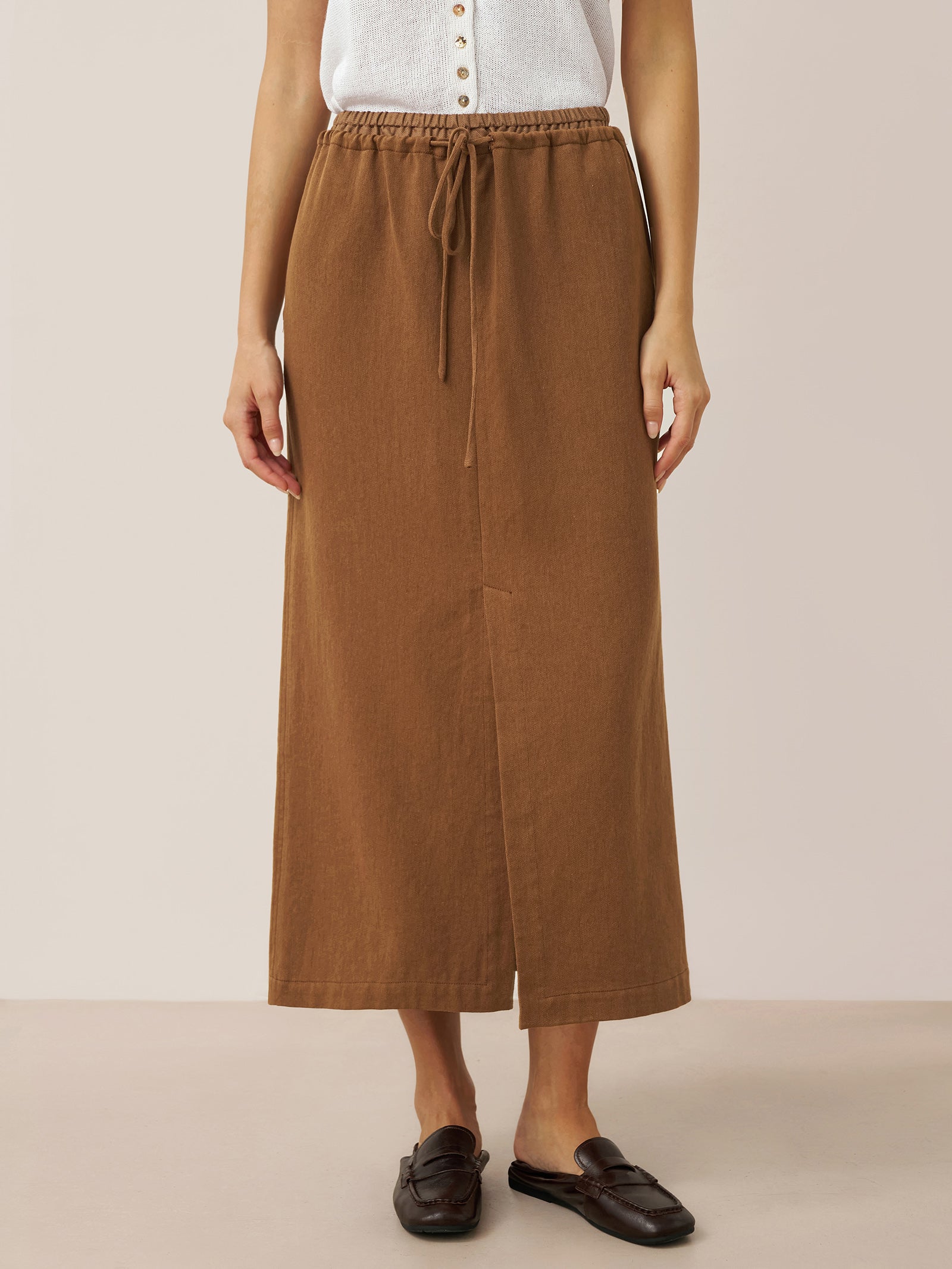 Tencel Linen Drawstring Split Maxi Skirt SAMANTHA