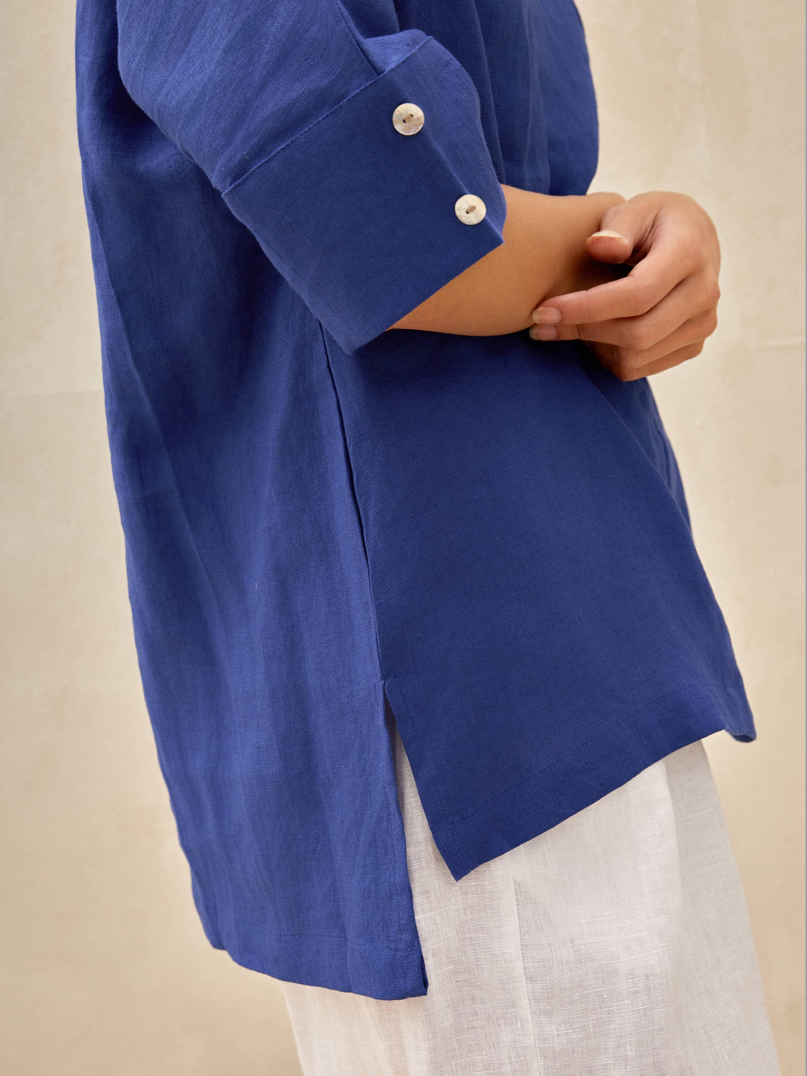 100% Linen V-Neck Short Sleeve Shirt