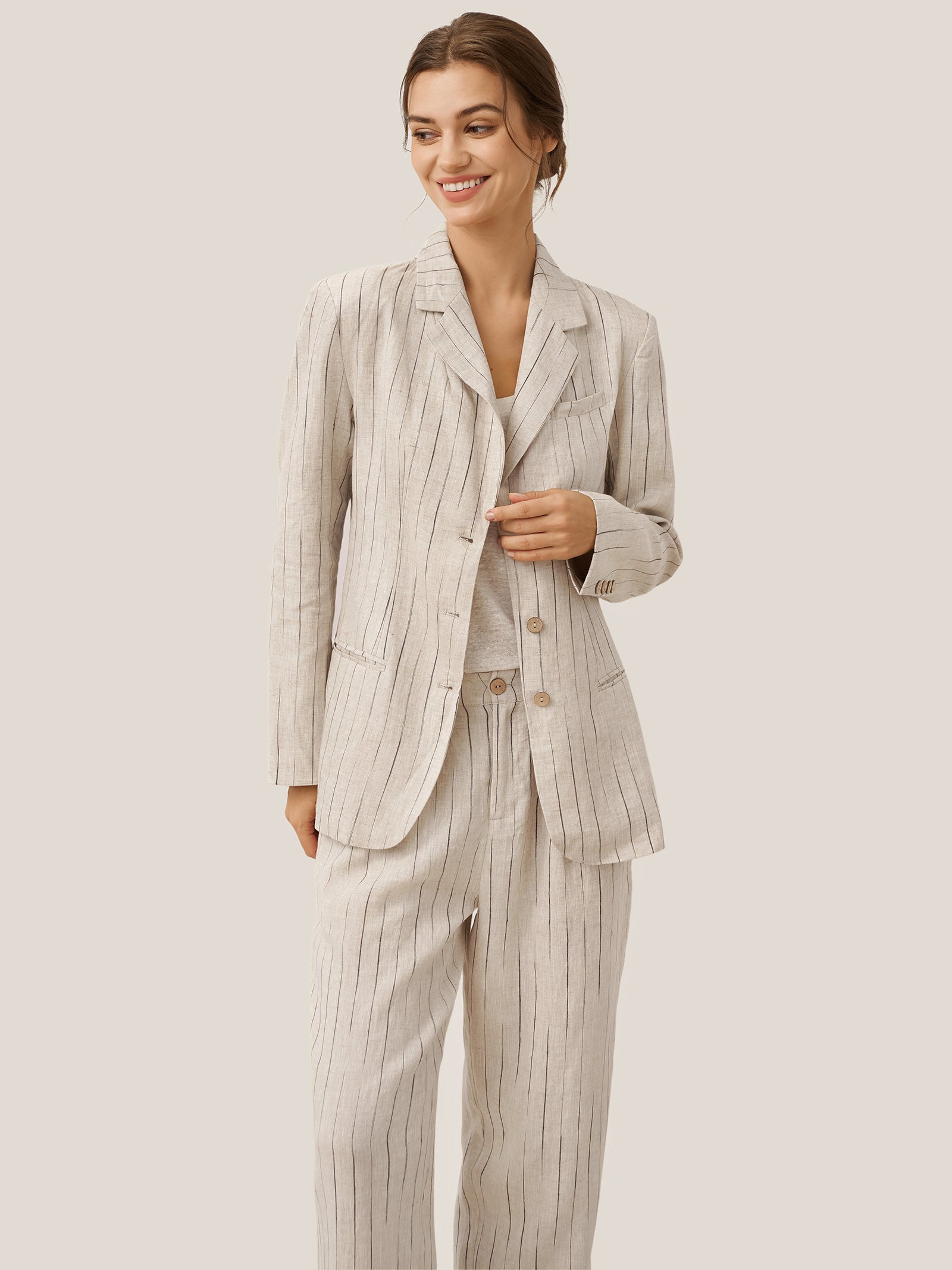 100% Linen Sketch Stripe Suit Set