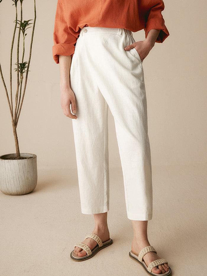 Linen Tailored Cropped Trousers CECILIA