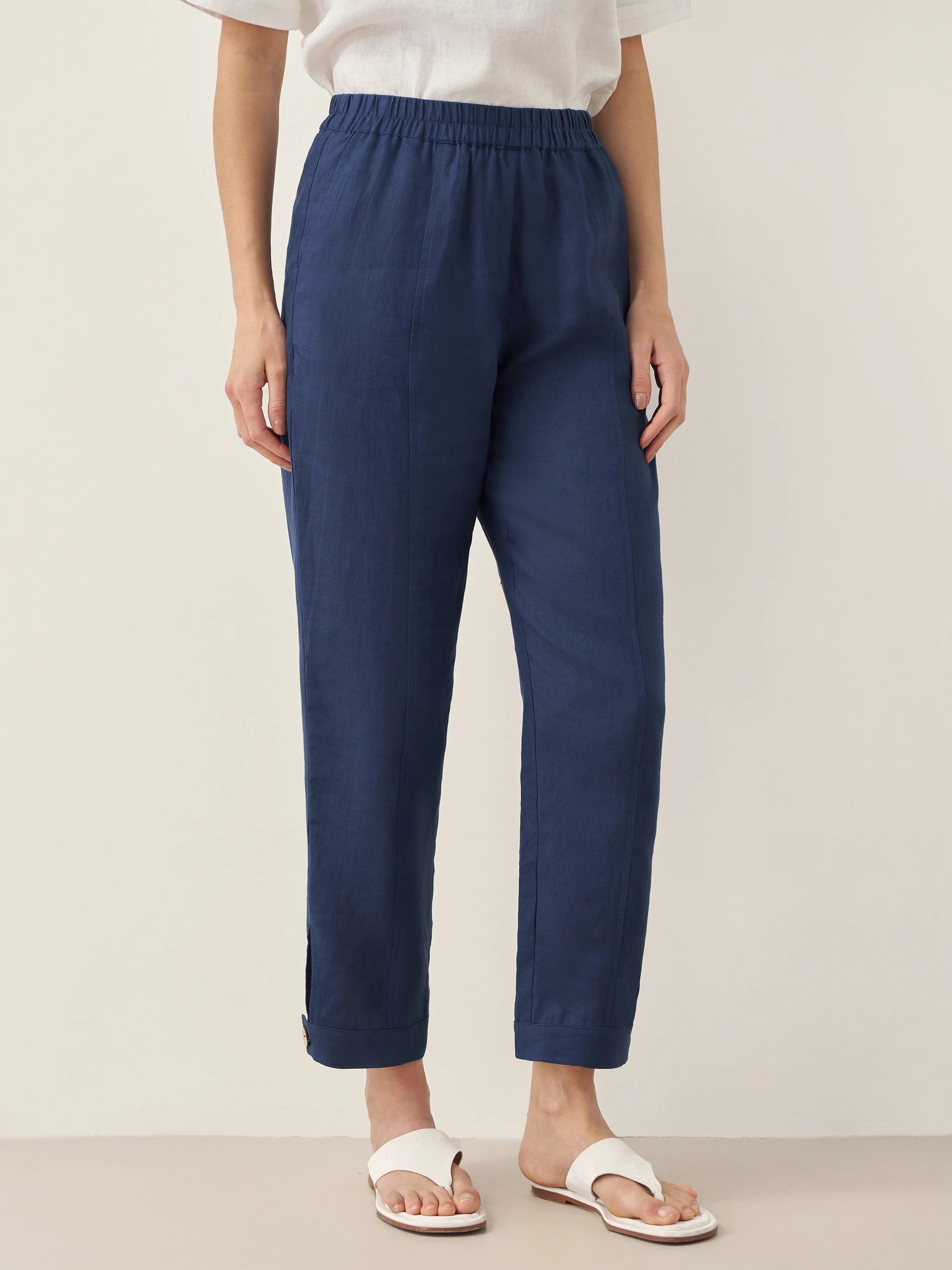 100% Linen Straight-Leg Pants with Elastic Waist PATRICE