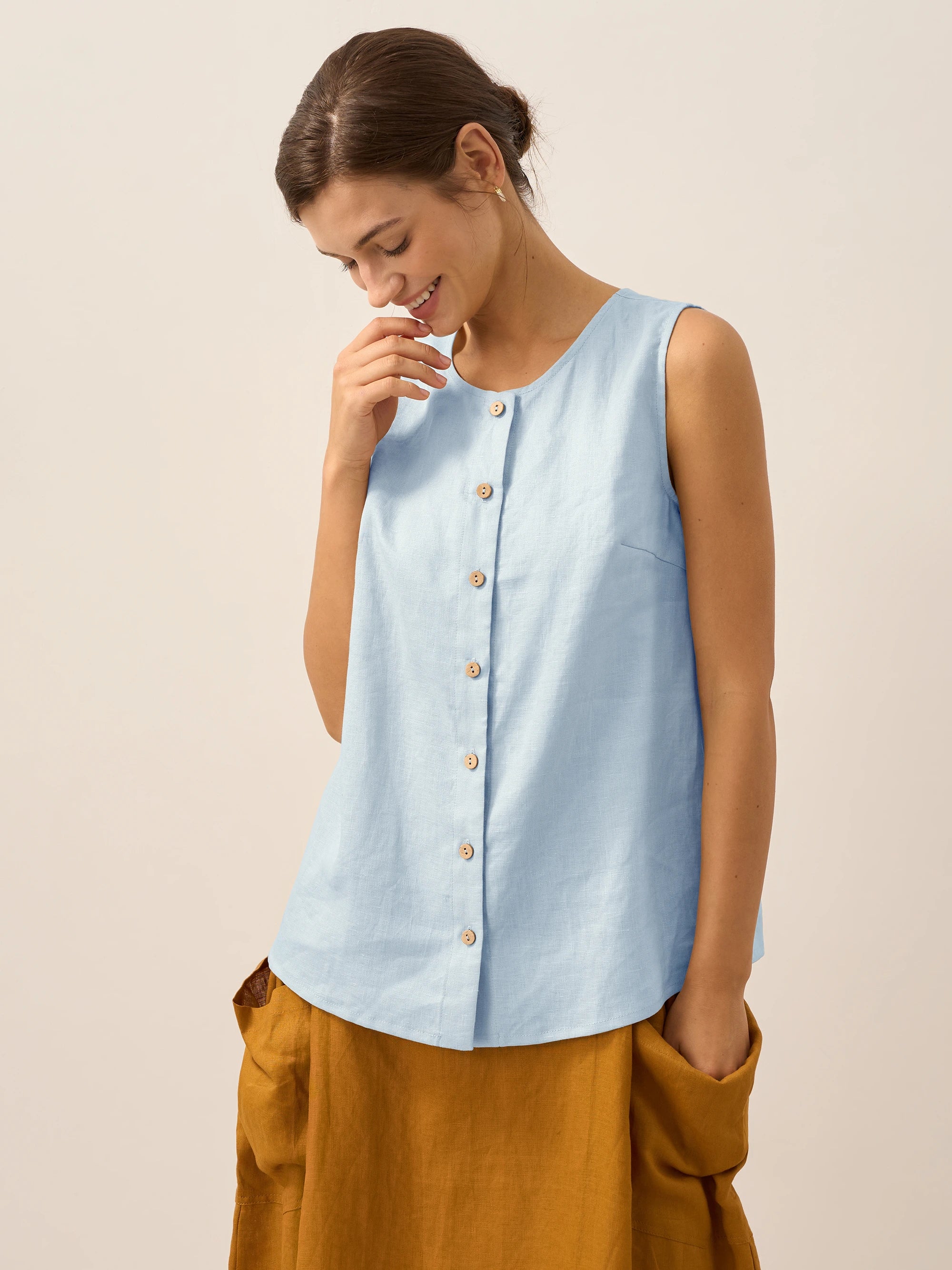 100% Linen Buttons Down Tank Top ERIN