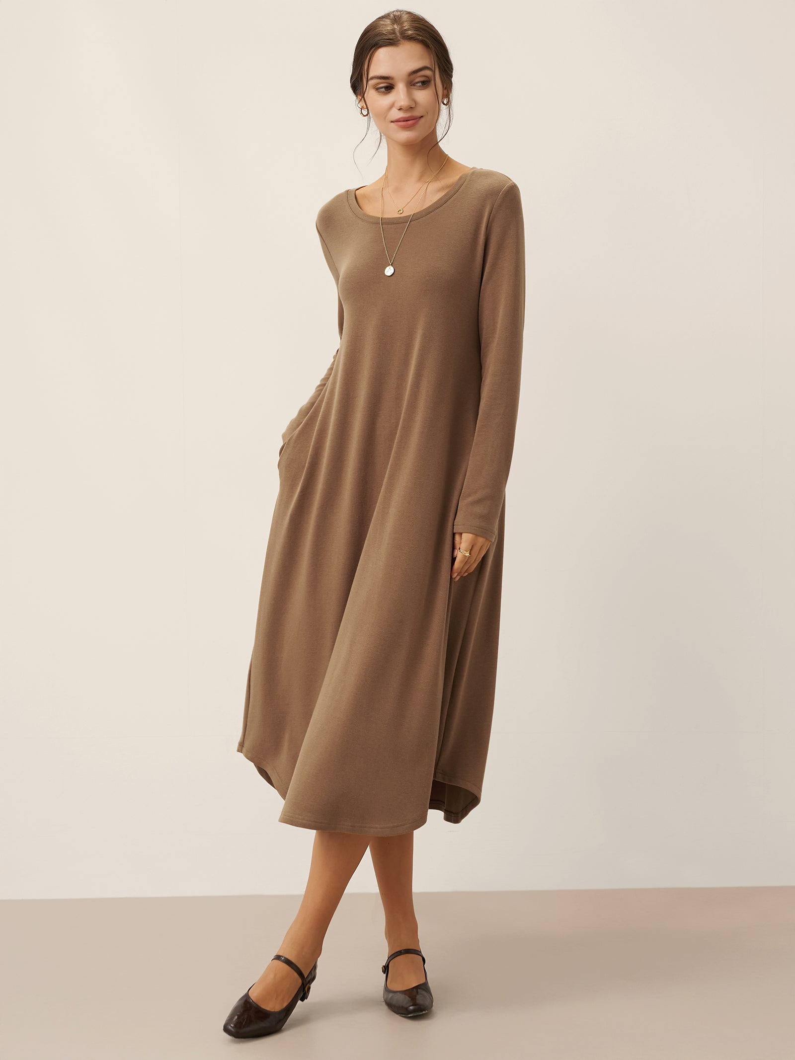 A-Line Curved Hem Stretch Maxi Dress KAYLA