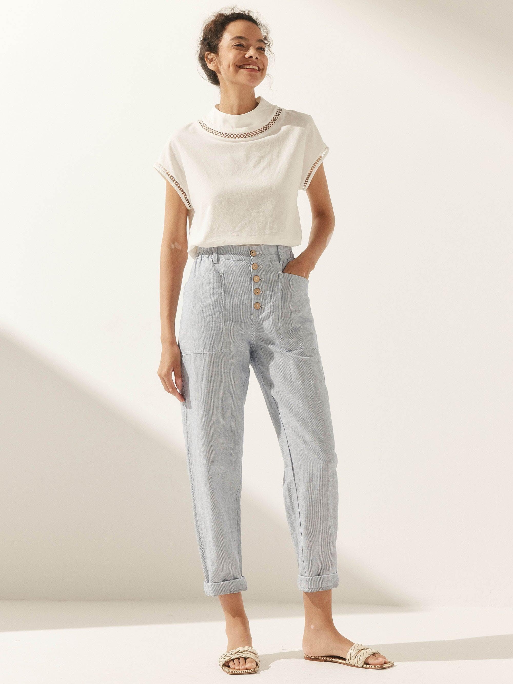 Linen Simple Button Fly Trousers