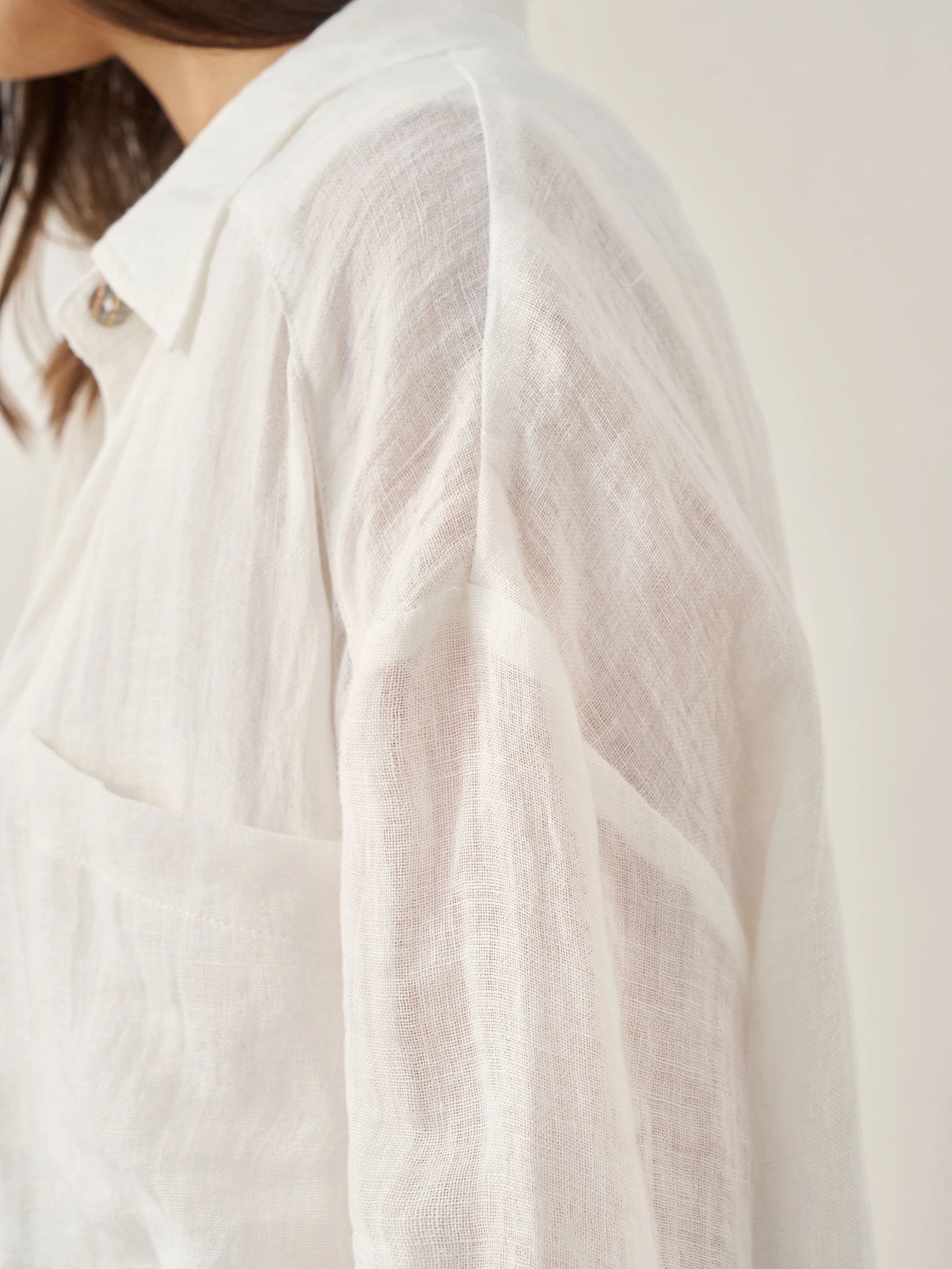 100% Linen Pocket Detail Button-Front Shirt CLARA