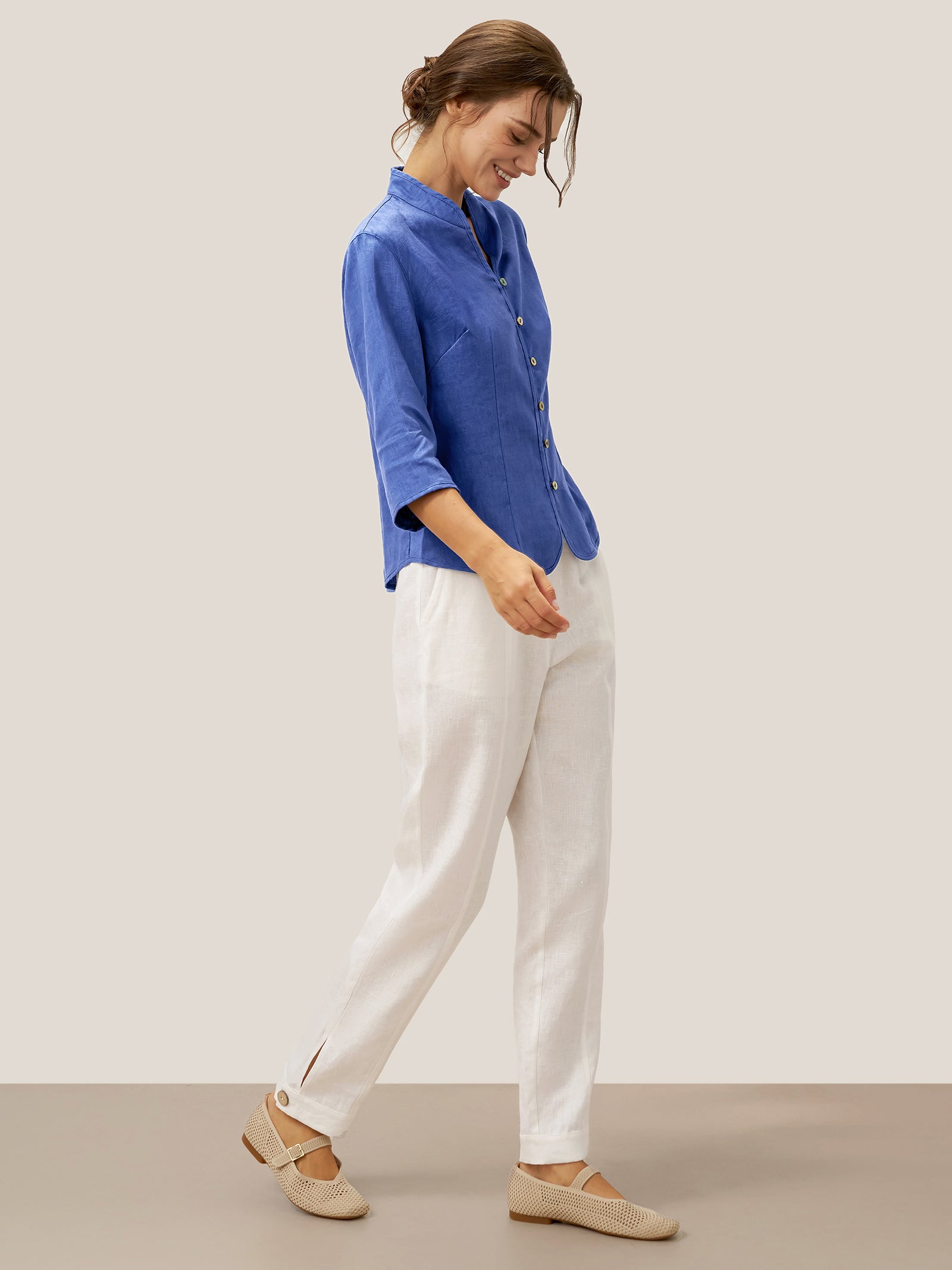 100% Linen Hand Button Fitted Jacket AMELIA