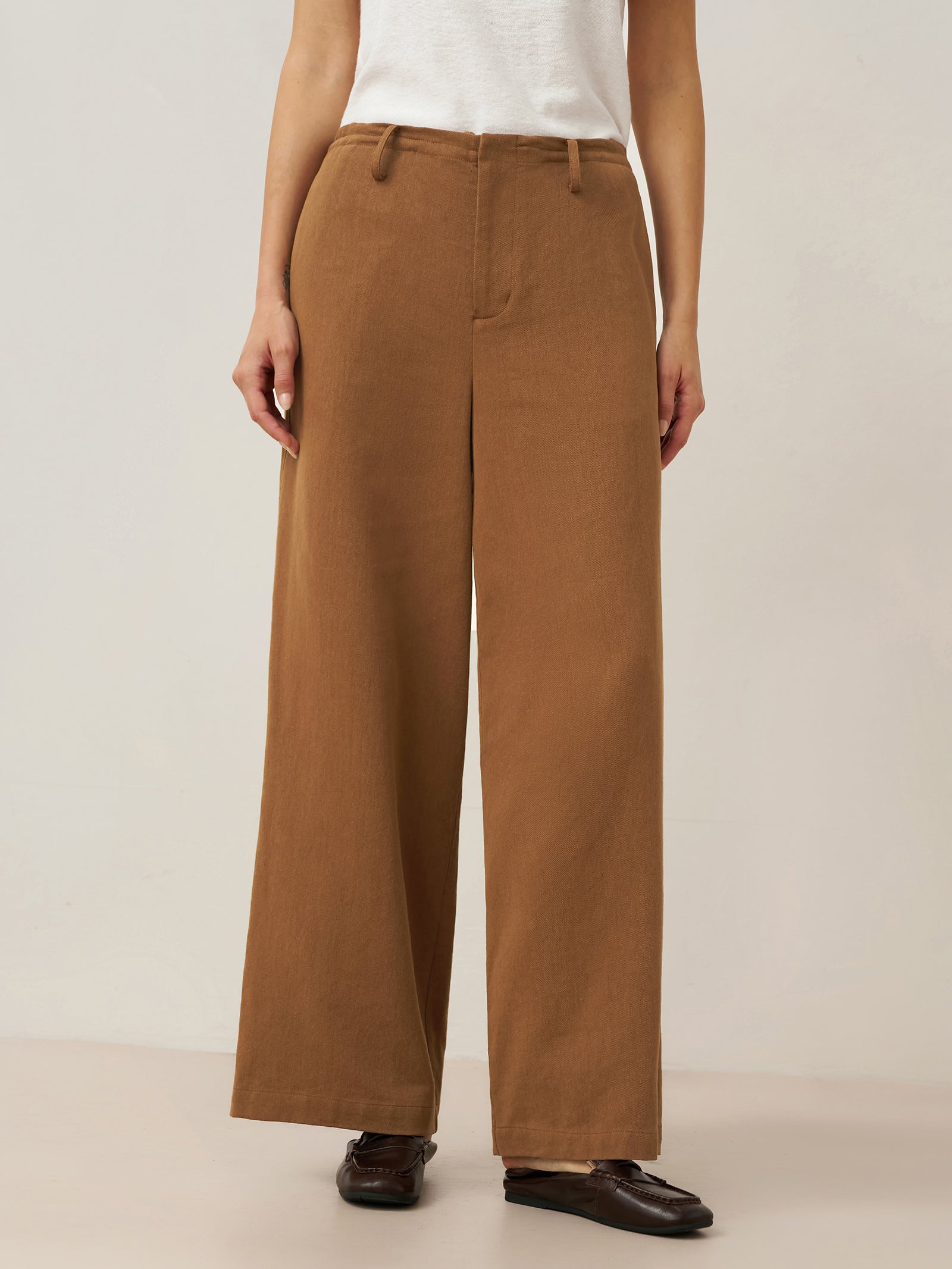 Tencel Linen Drawstring Straight Leg Pants