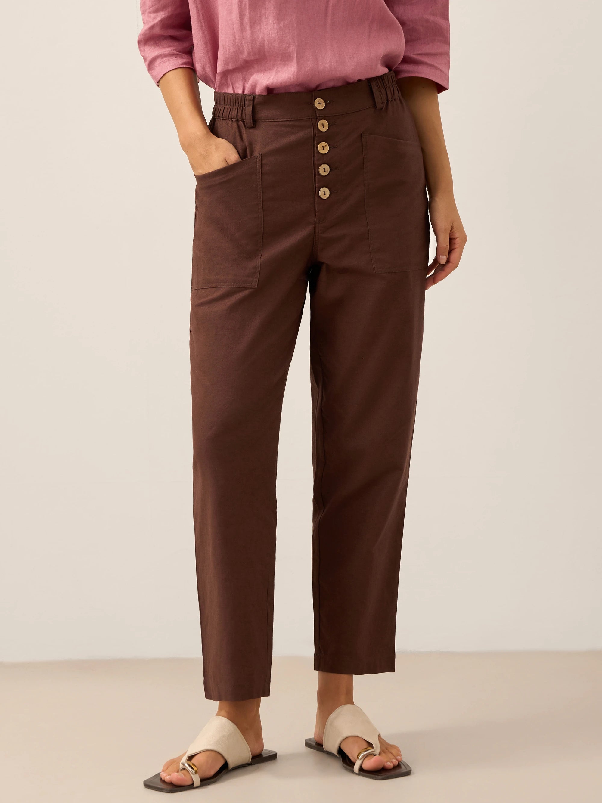 Linen Simple Button Fly Trousers