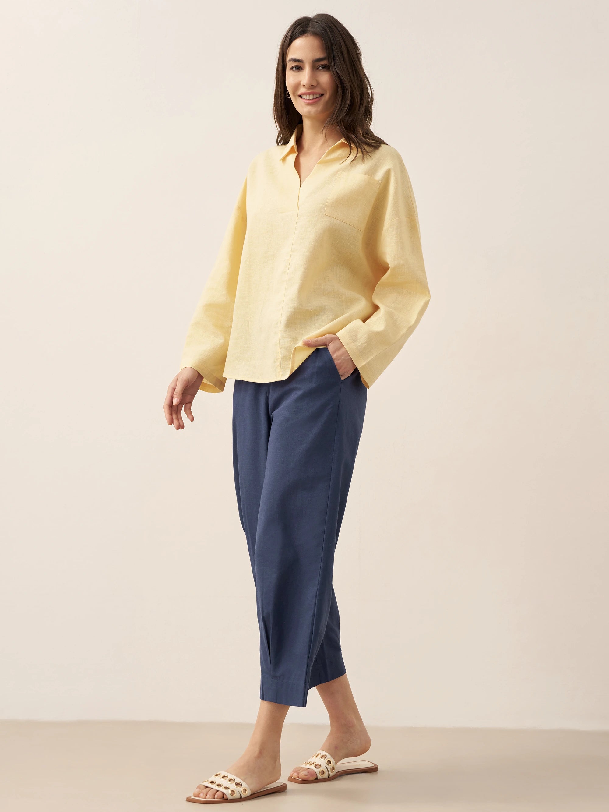 Linen Oversized Fit Pocket Shirt ELOWEN