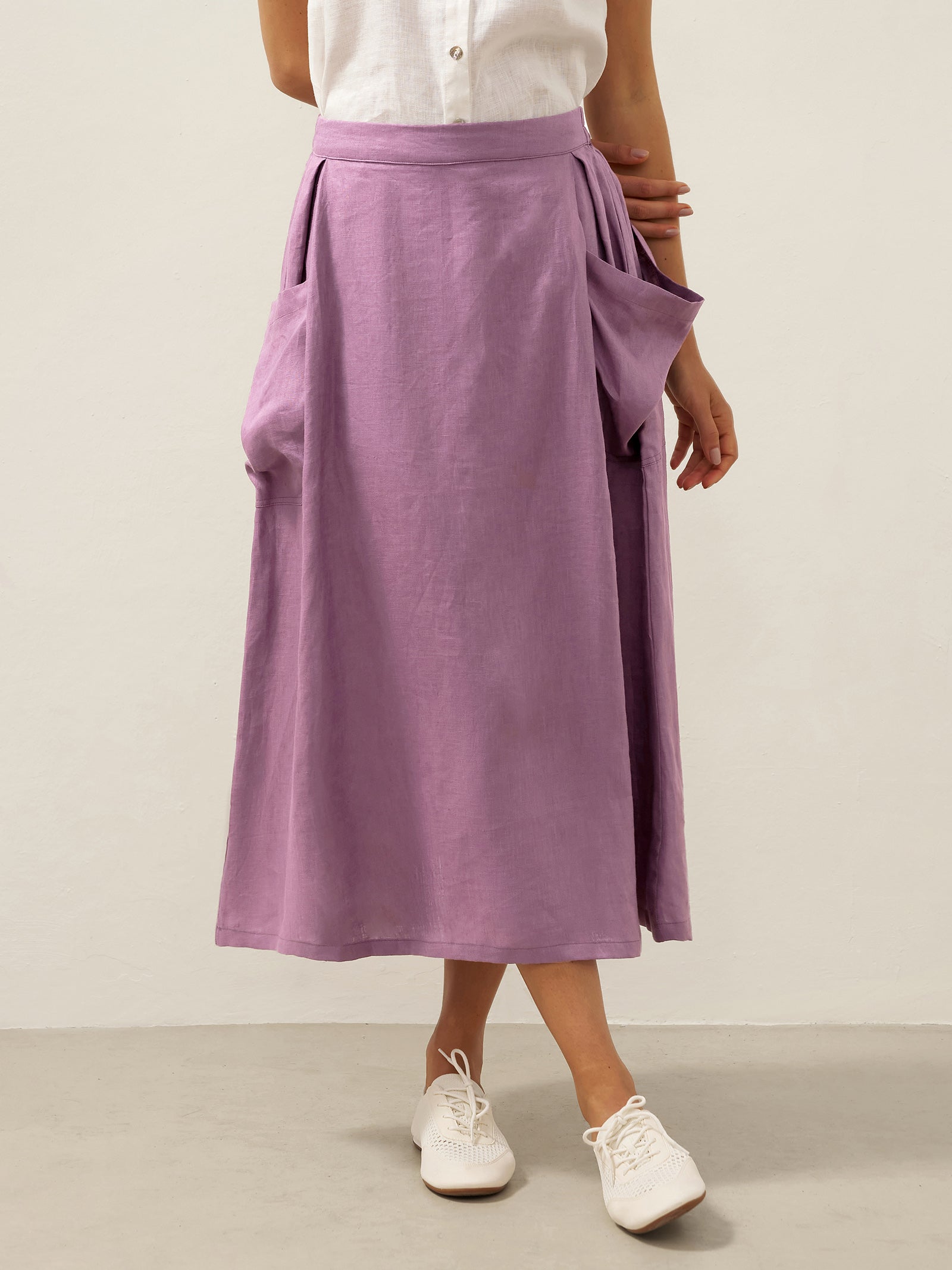 100% Linen Elastic Waist Skirt MARINA