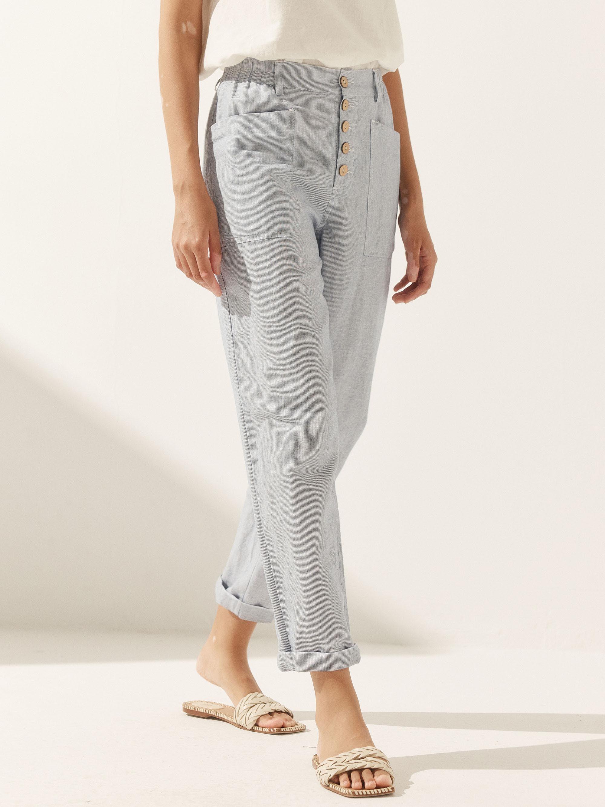 Linen Simple Button Fly Trousers