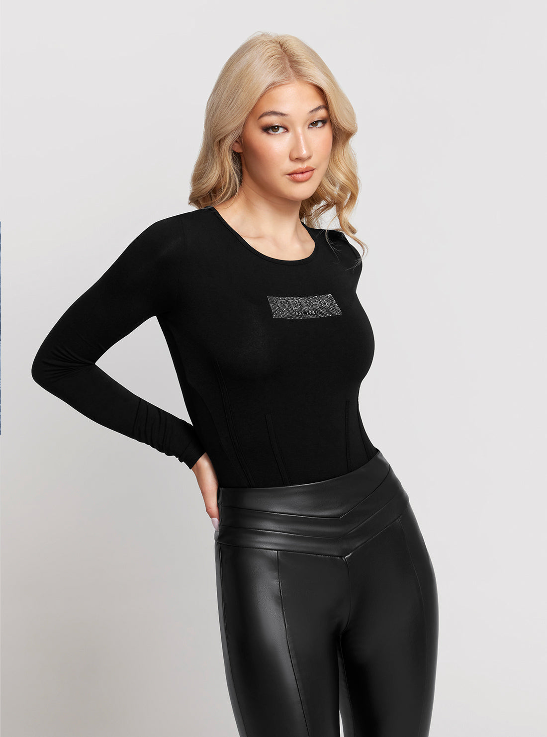 Black Long Sleeves Corset Bodysuit Top