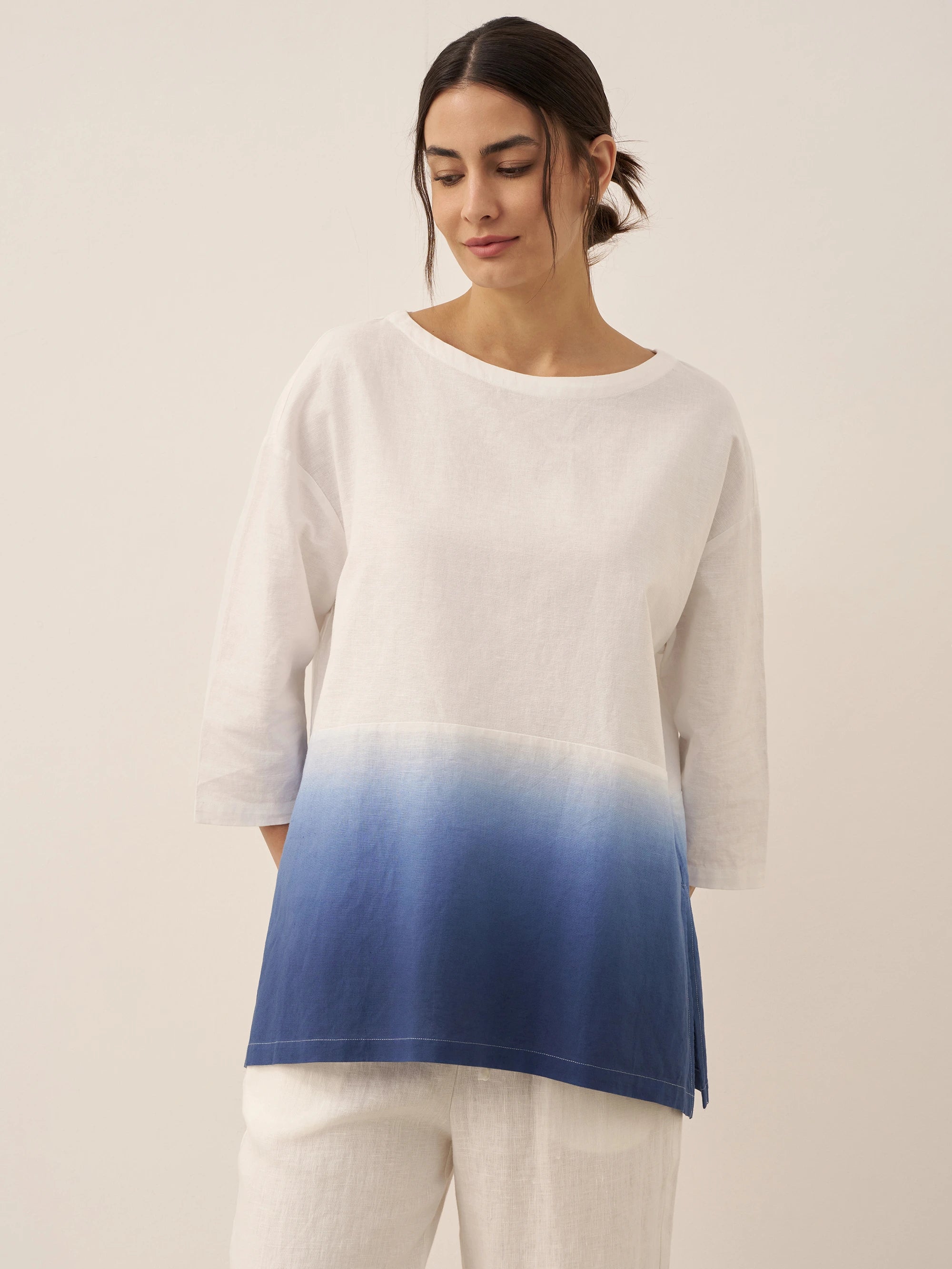 Linen White Boat Neck Oversized Top AVA