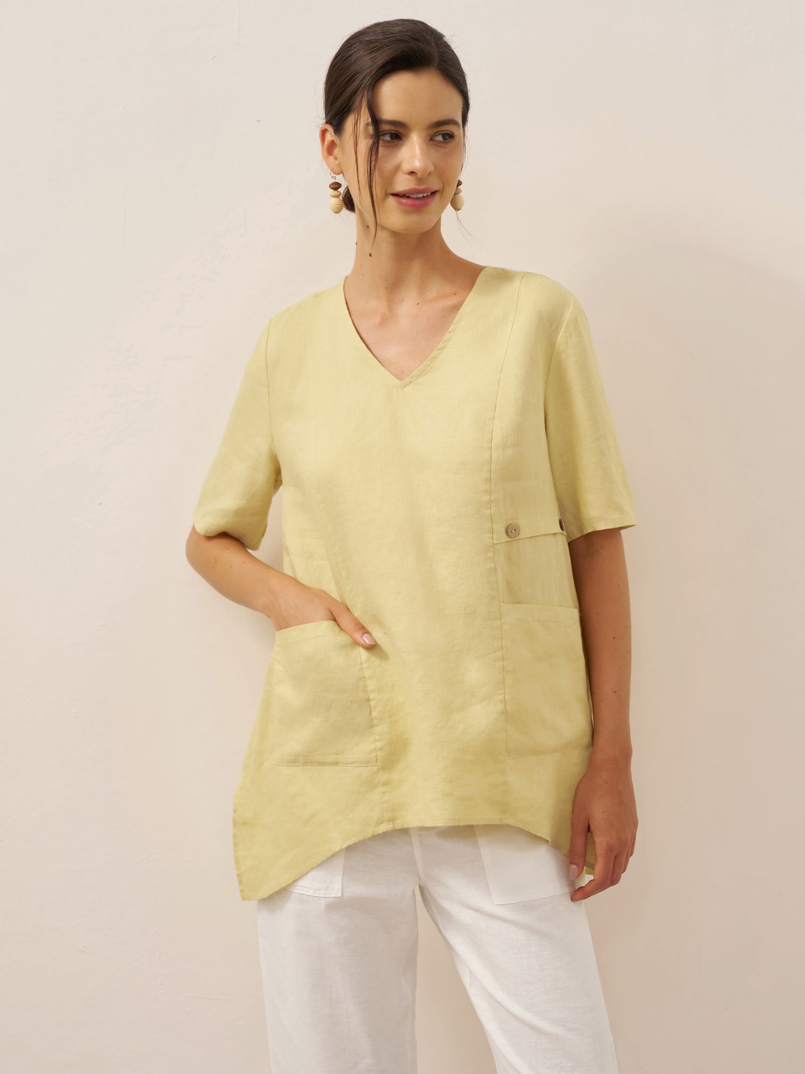100% Linen Asymmetric Hem Long Top ISLA