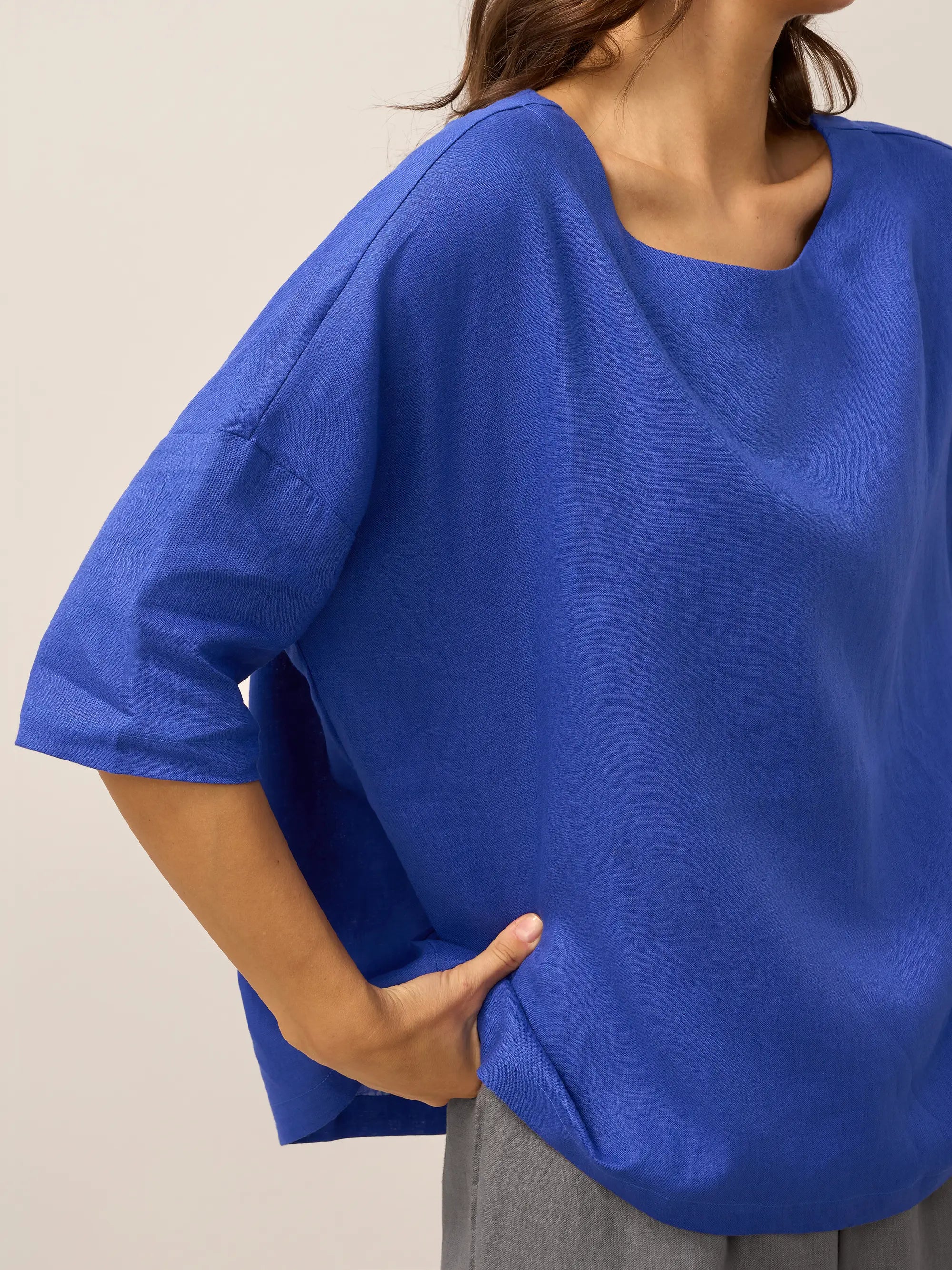 100% Linen Boatneck 3/4 Length Sleeve Top AURORA