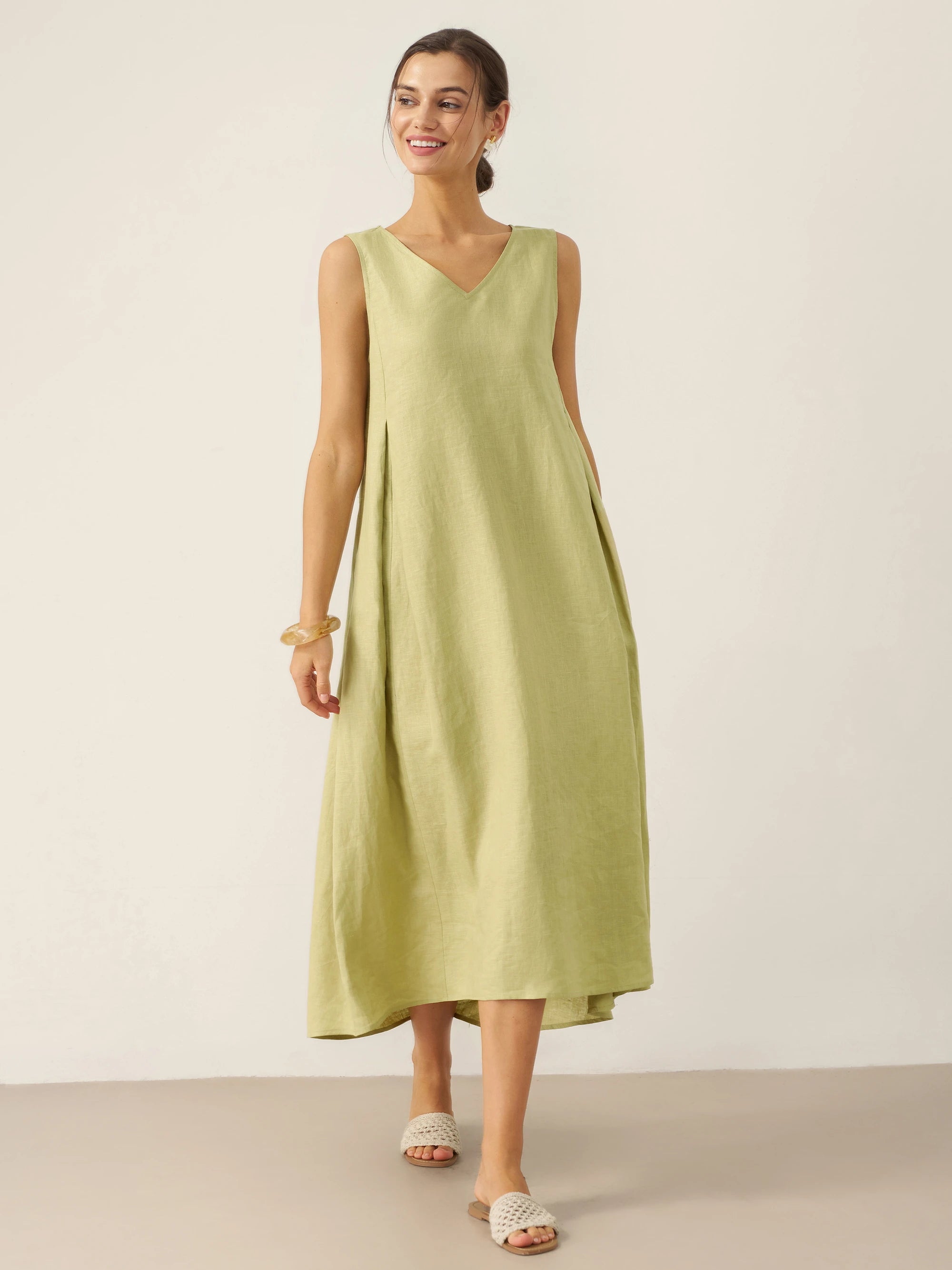 100% Linen Sleeveless A-Line Maxi Dress TARA