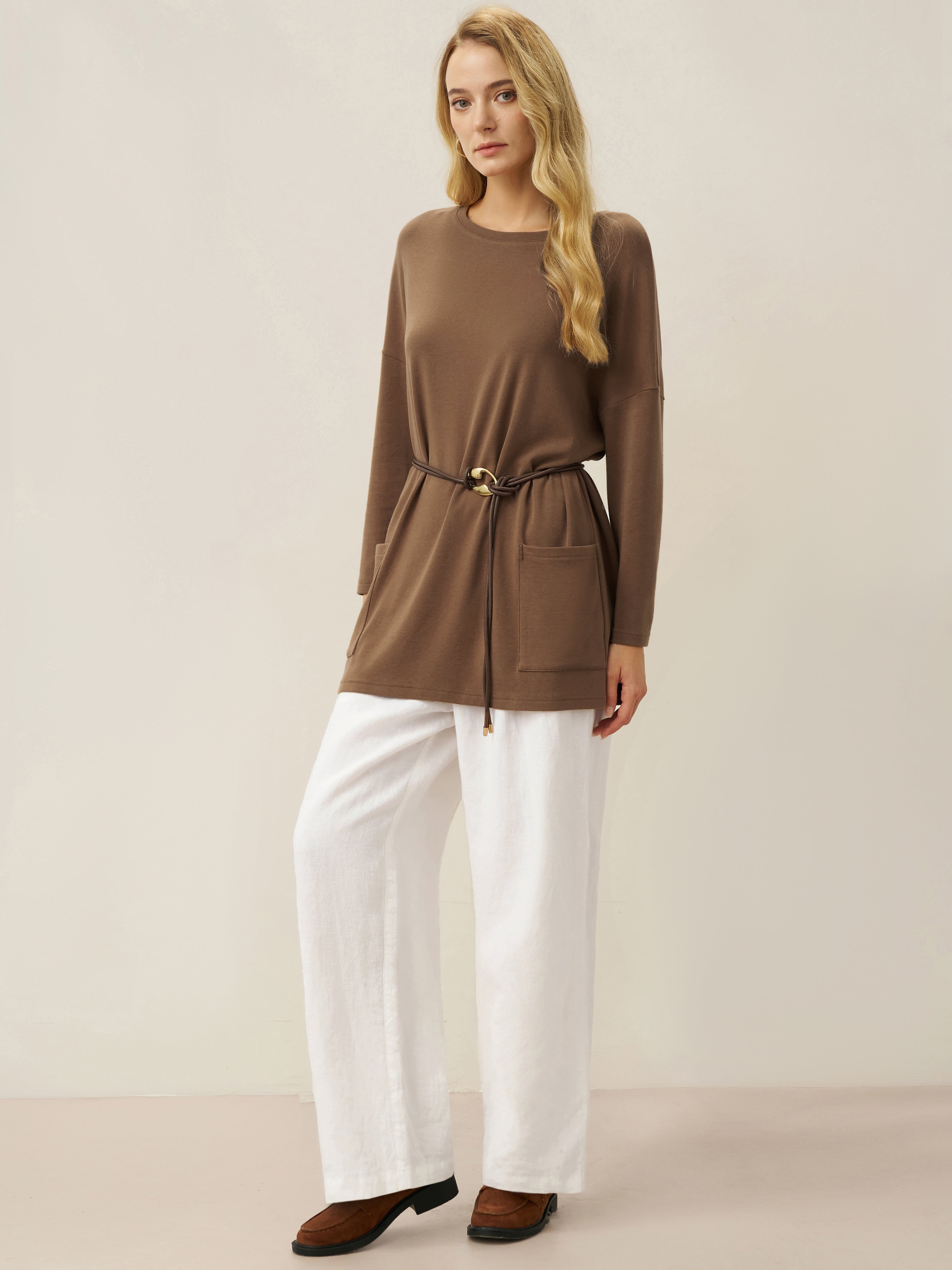 100% Linen Relaxed Fit Straight Leg Trousers KINSLEY