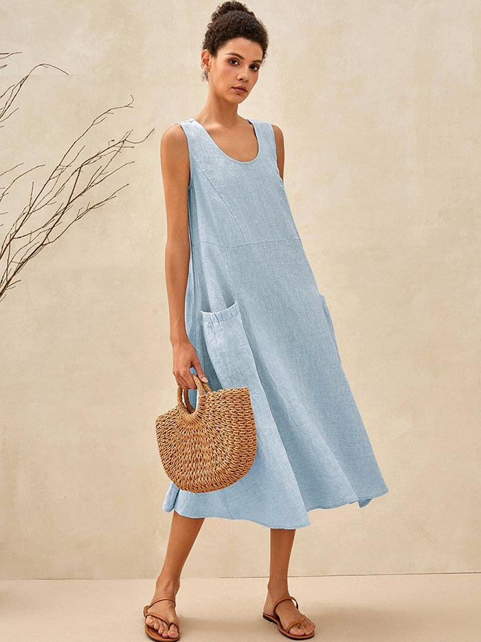 100% Linen Swing Beach Tank Dress GIANA