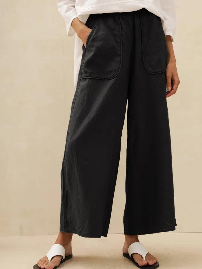 100% Linen Pocket Wide Leg Pants THALIA