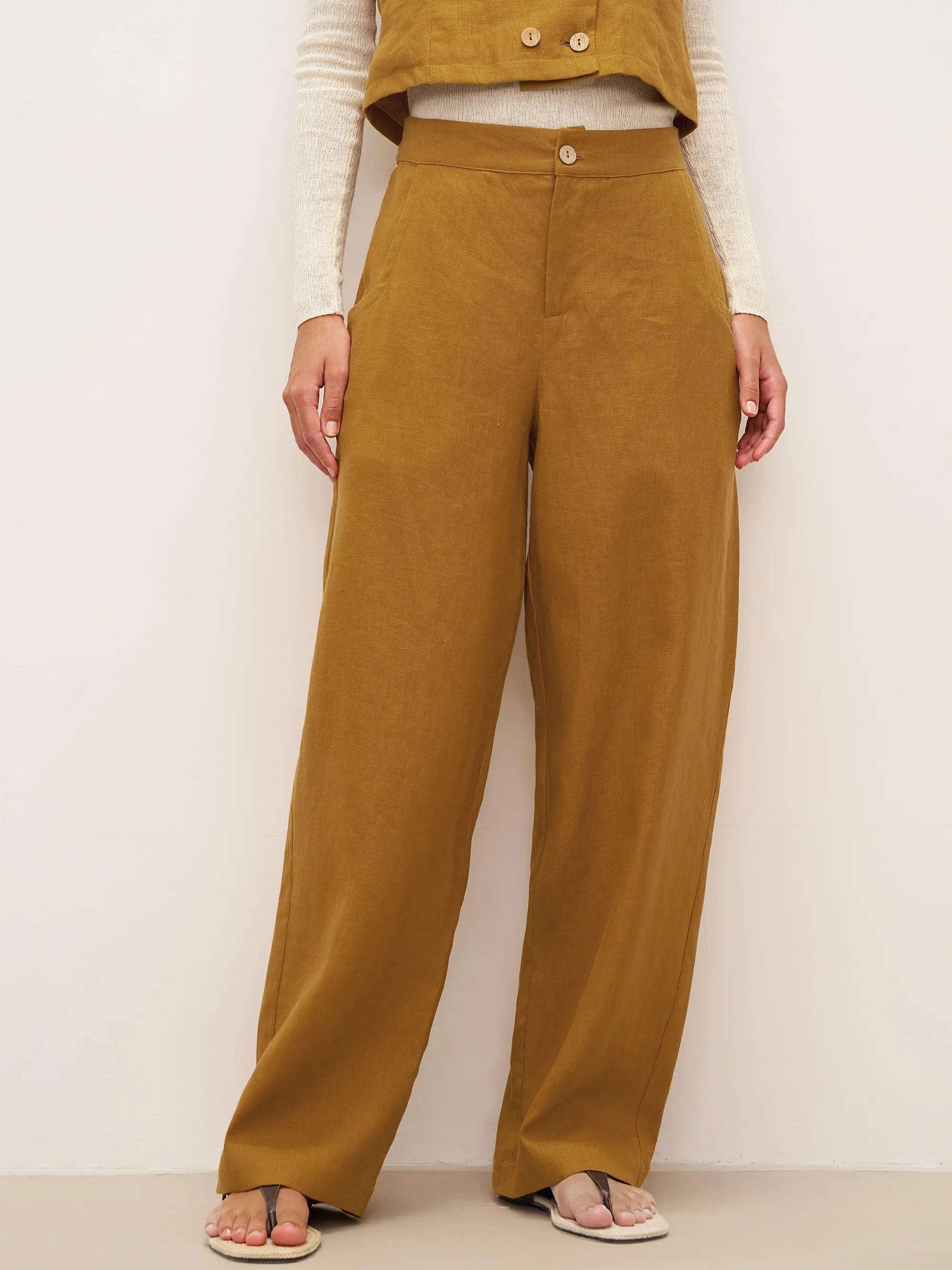 100% Linen Banana Cut Pants with Pockets EDELINE