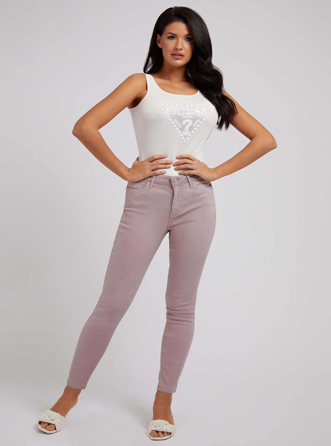 Mid-Rise Curvy Fit Skinny Denim Jeans In Rose Taupe