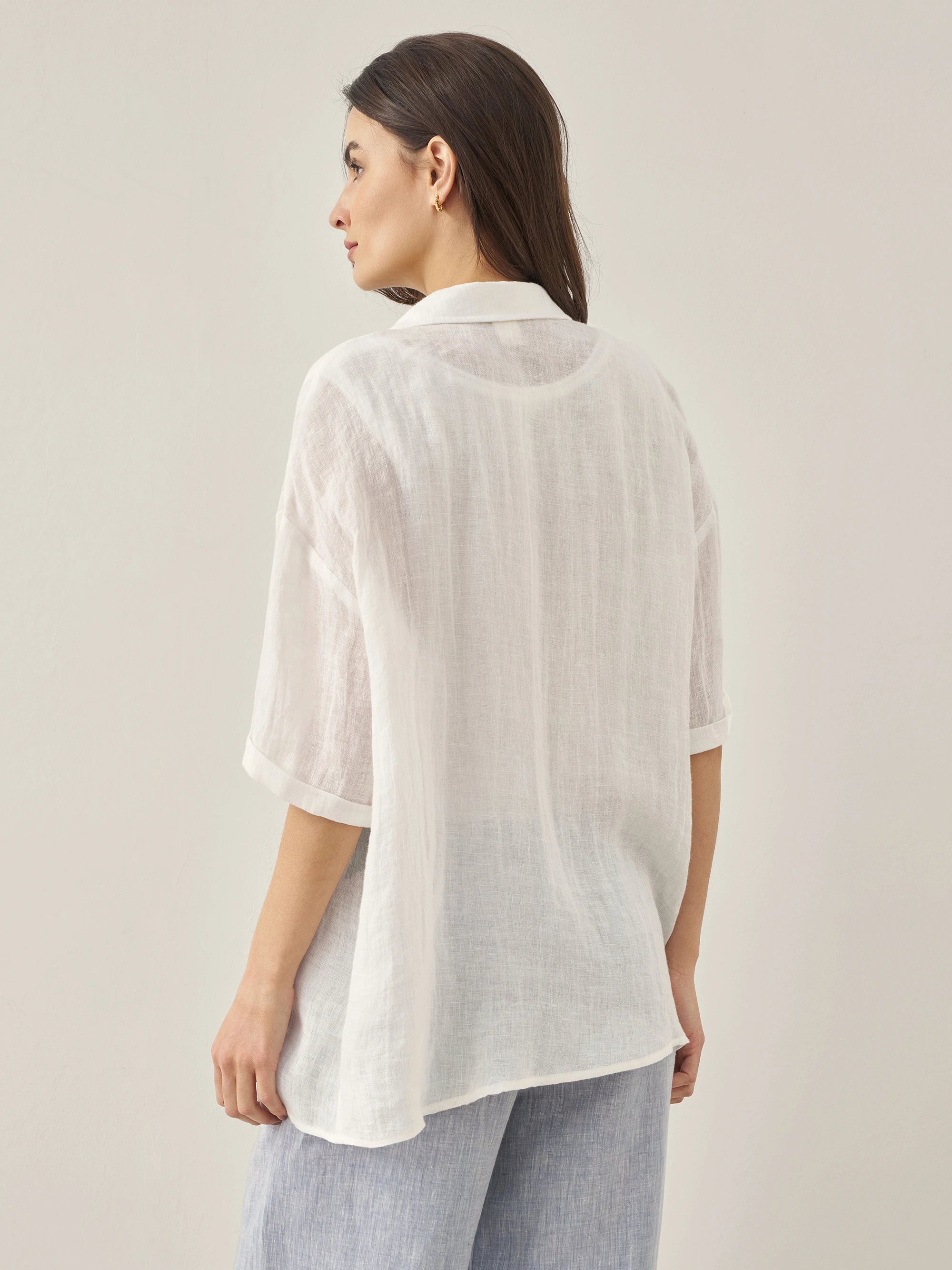 100% Linen Pocket Detail Button-Front Shirt CLARA