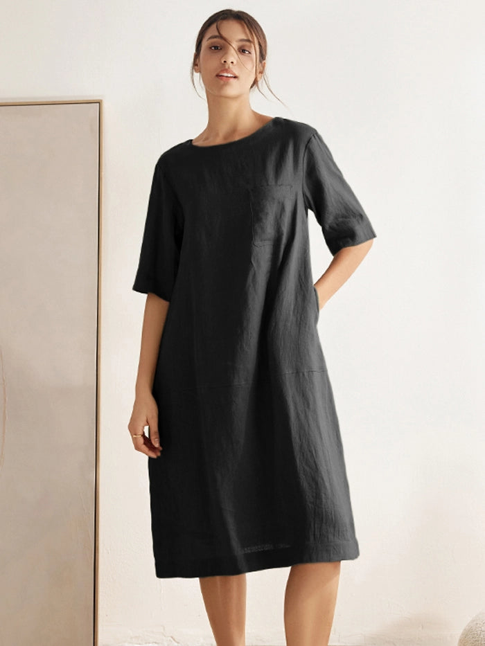 100% Linen Mid-Sleeve Maxi Dress
