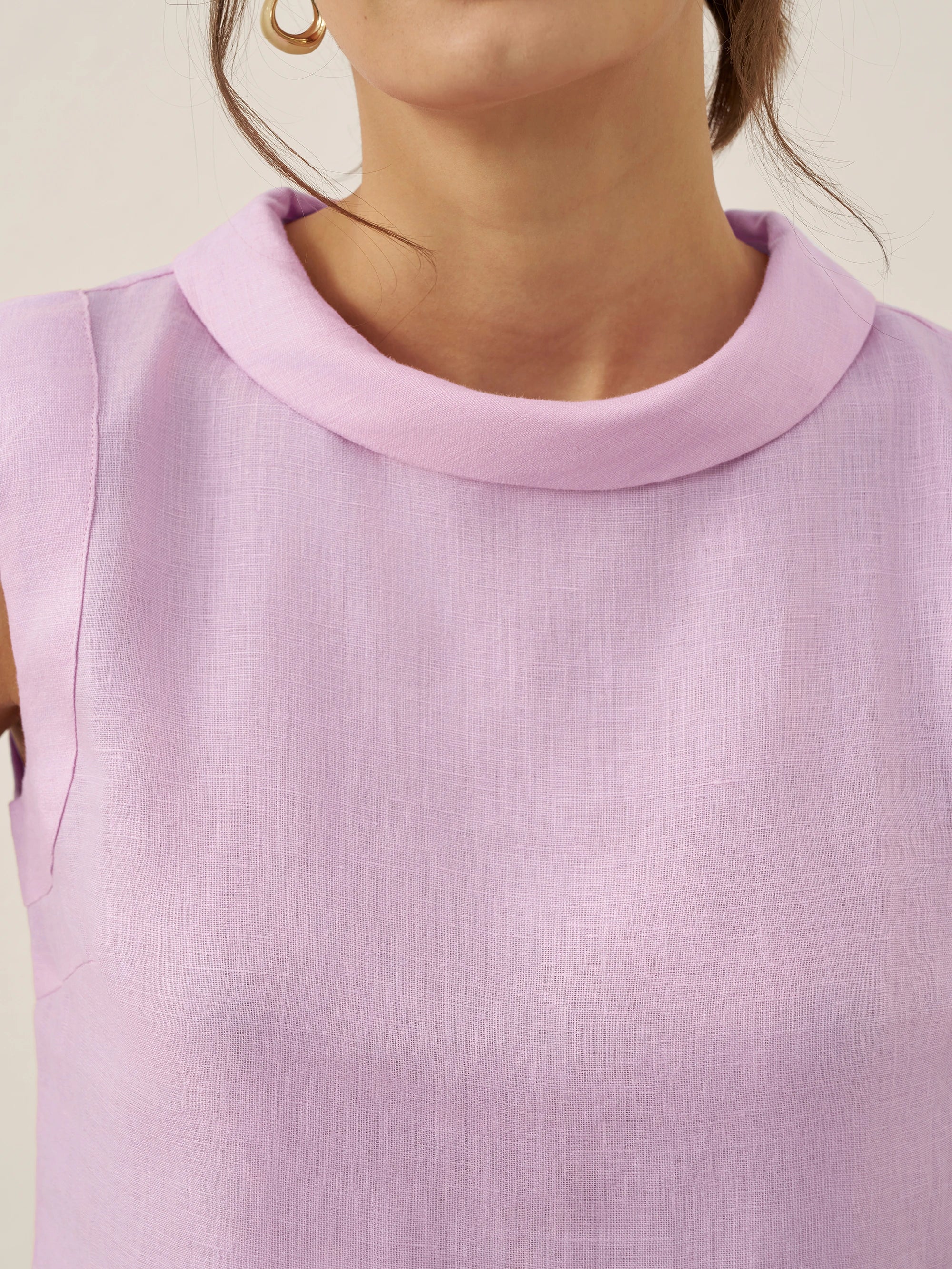 100% Linen Draped Collar Tank Top JACQUELINE