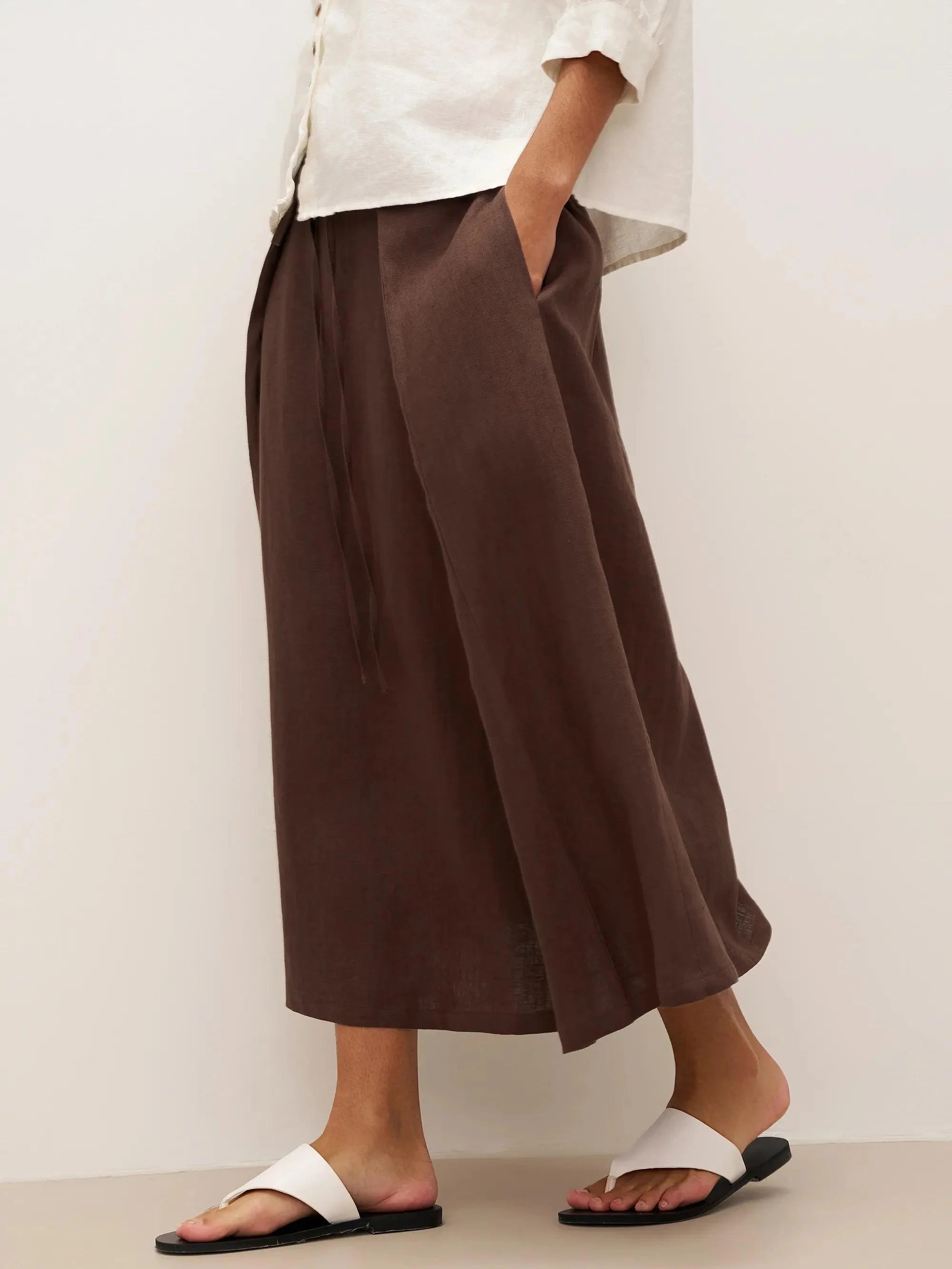 100% Linen Tie-Waist Wrapped A-Line Skirt EMILIE—Two-Way Wear