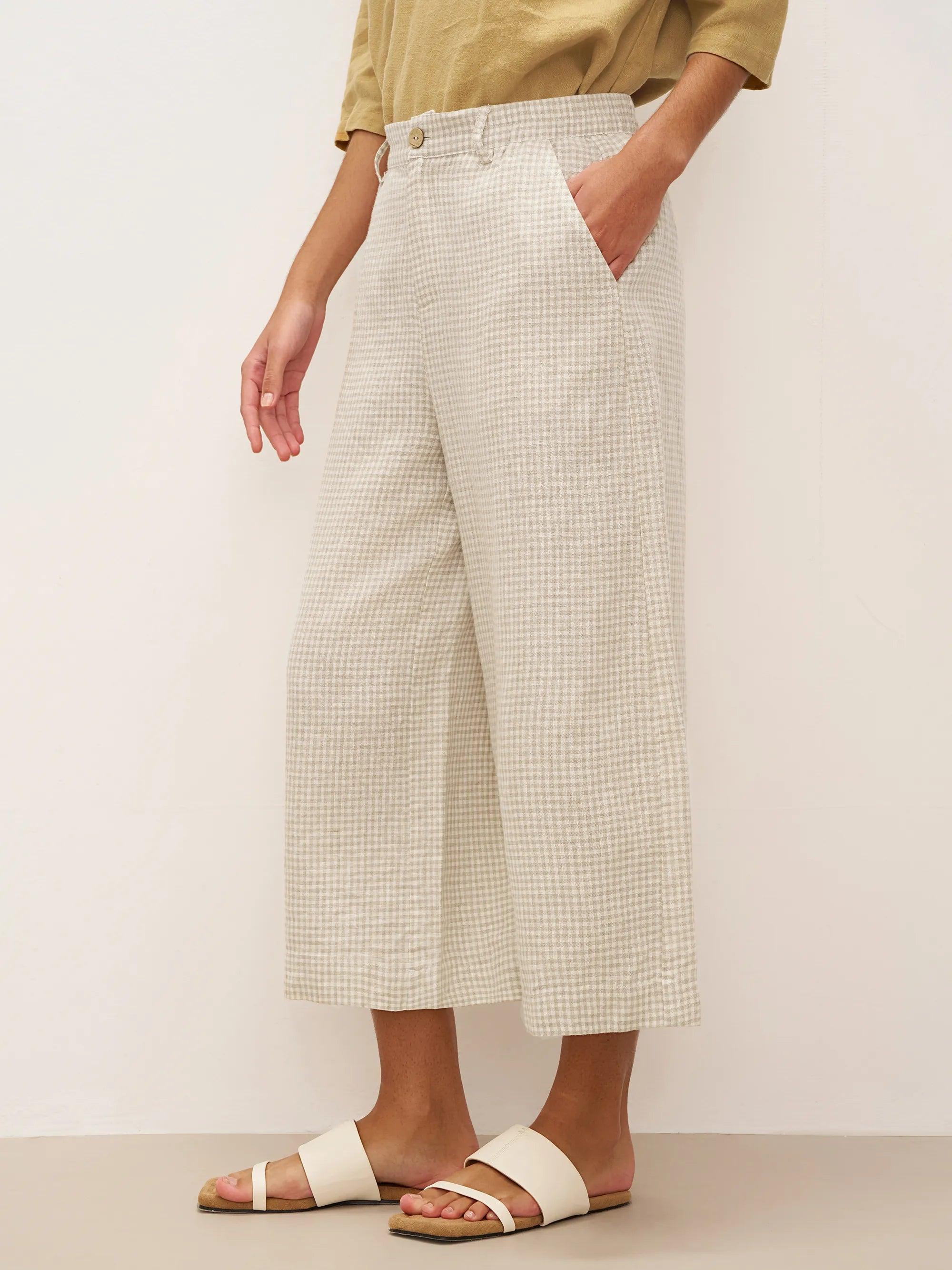 100% Linen Wide-Leg Pants with Elastic Back DILYS